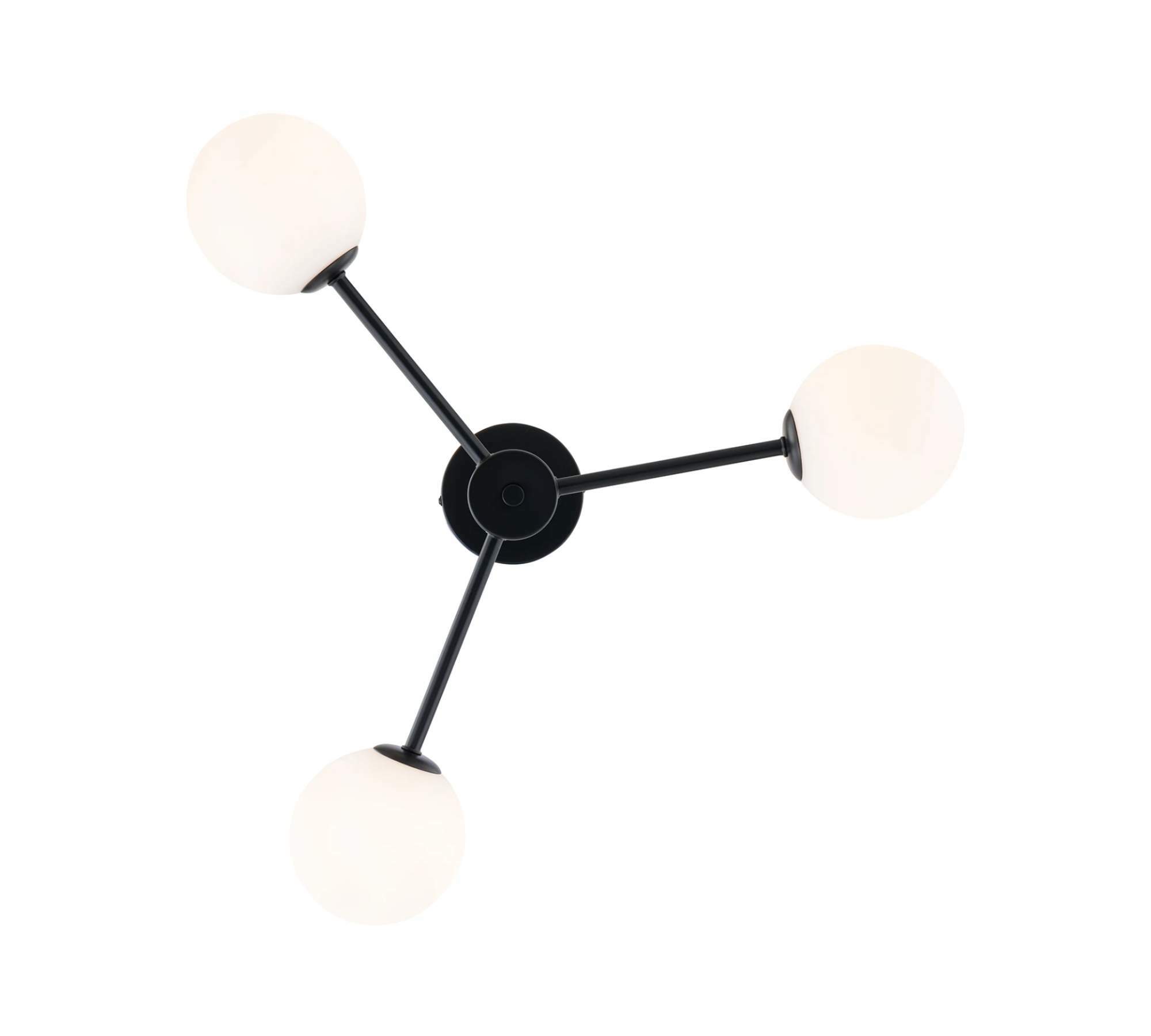 3-Light Ceiling Lamp Opal Glass Metal Black 1