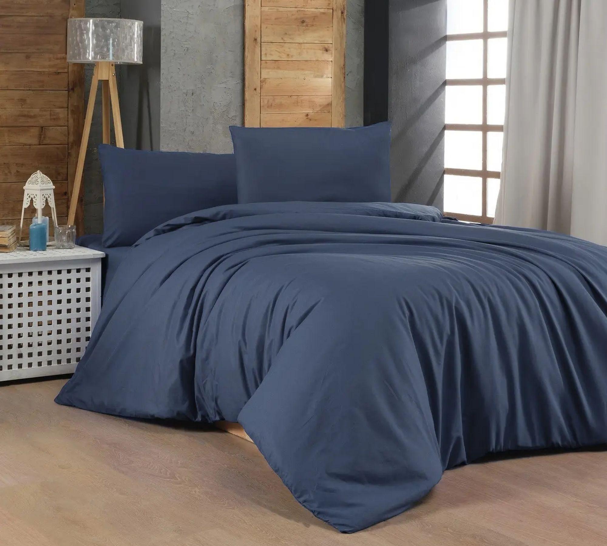 Copripiumino e federa in cotone blu scuro 135 x 200 1