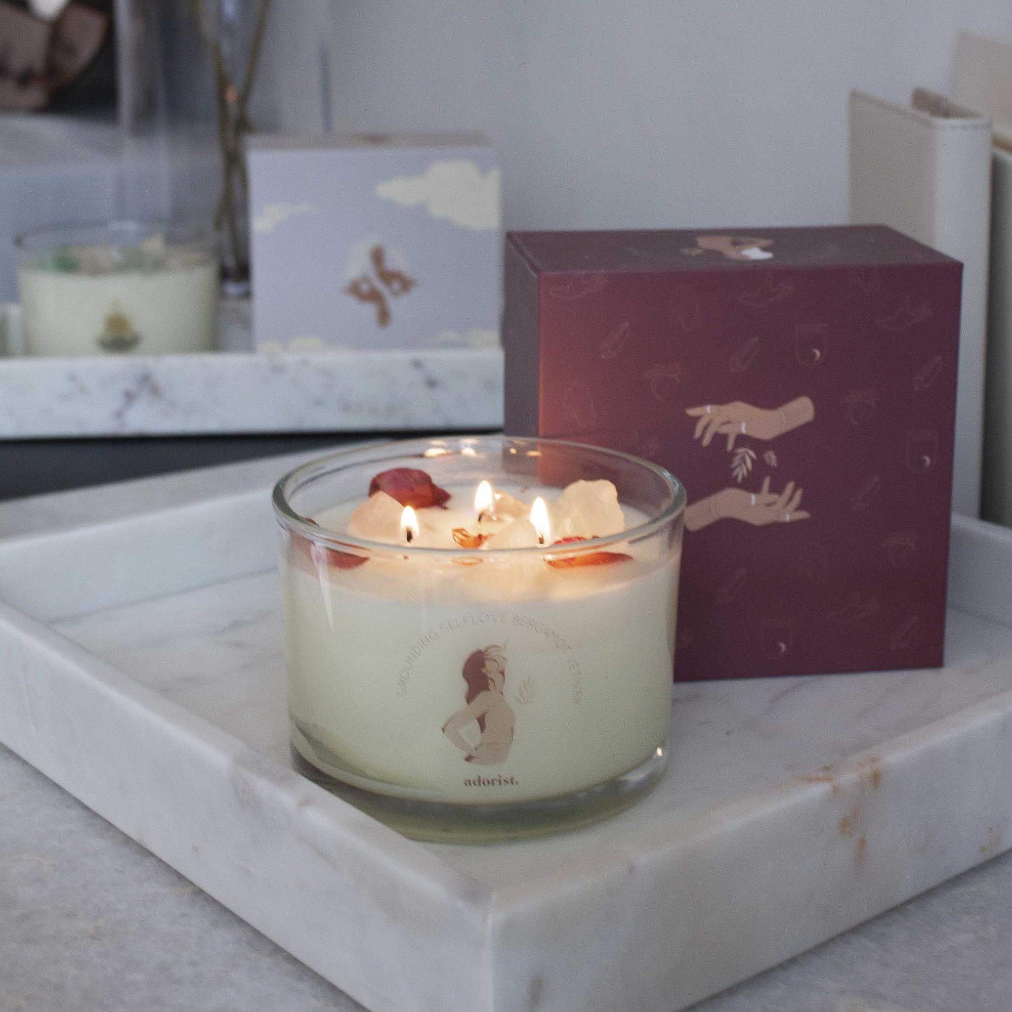 Bergamot & Vertiver Duftkerze Sojawachs mit Kristallen 5