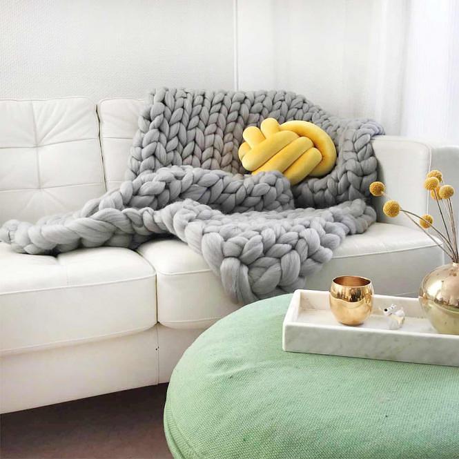 Cosima Chunky Knit Wool Blanket Merino Wool Light Grey 0