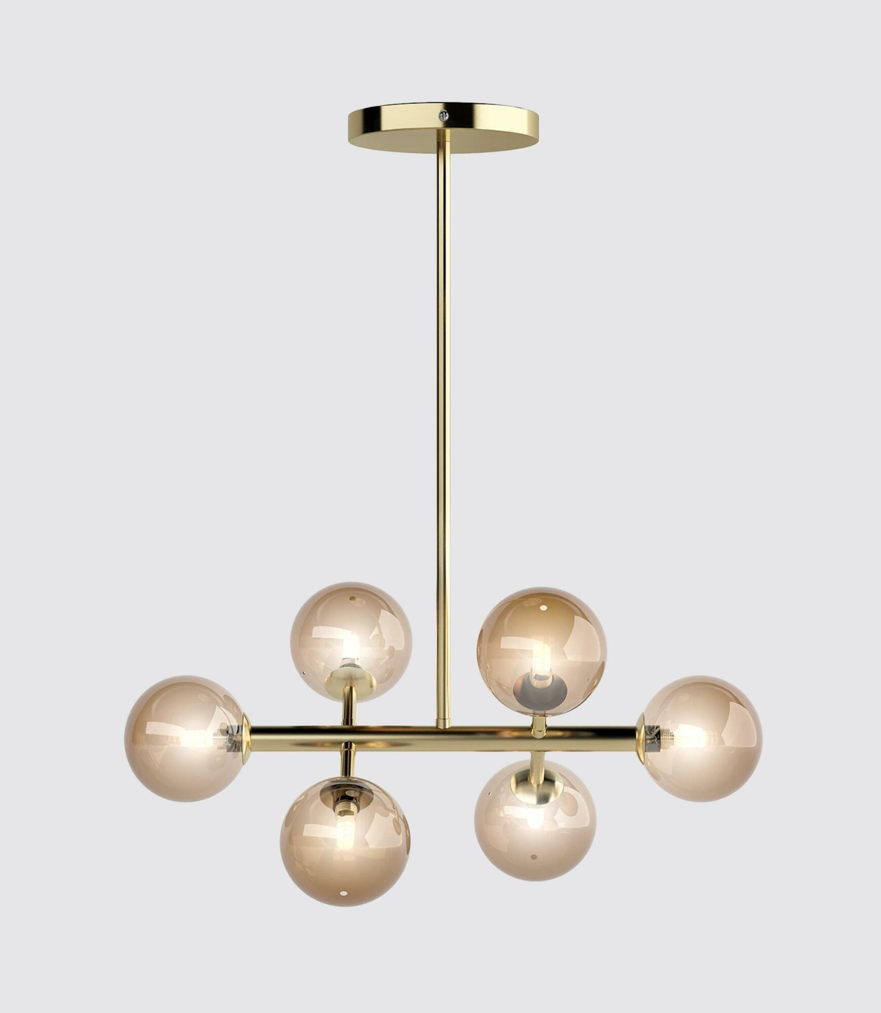 6-Flammige LED-Pendelleuchte Rauchglas Gold 2