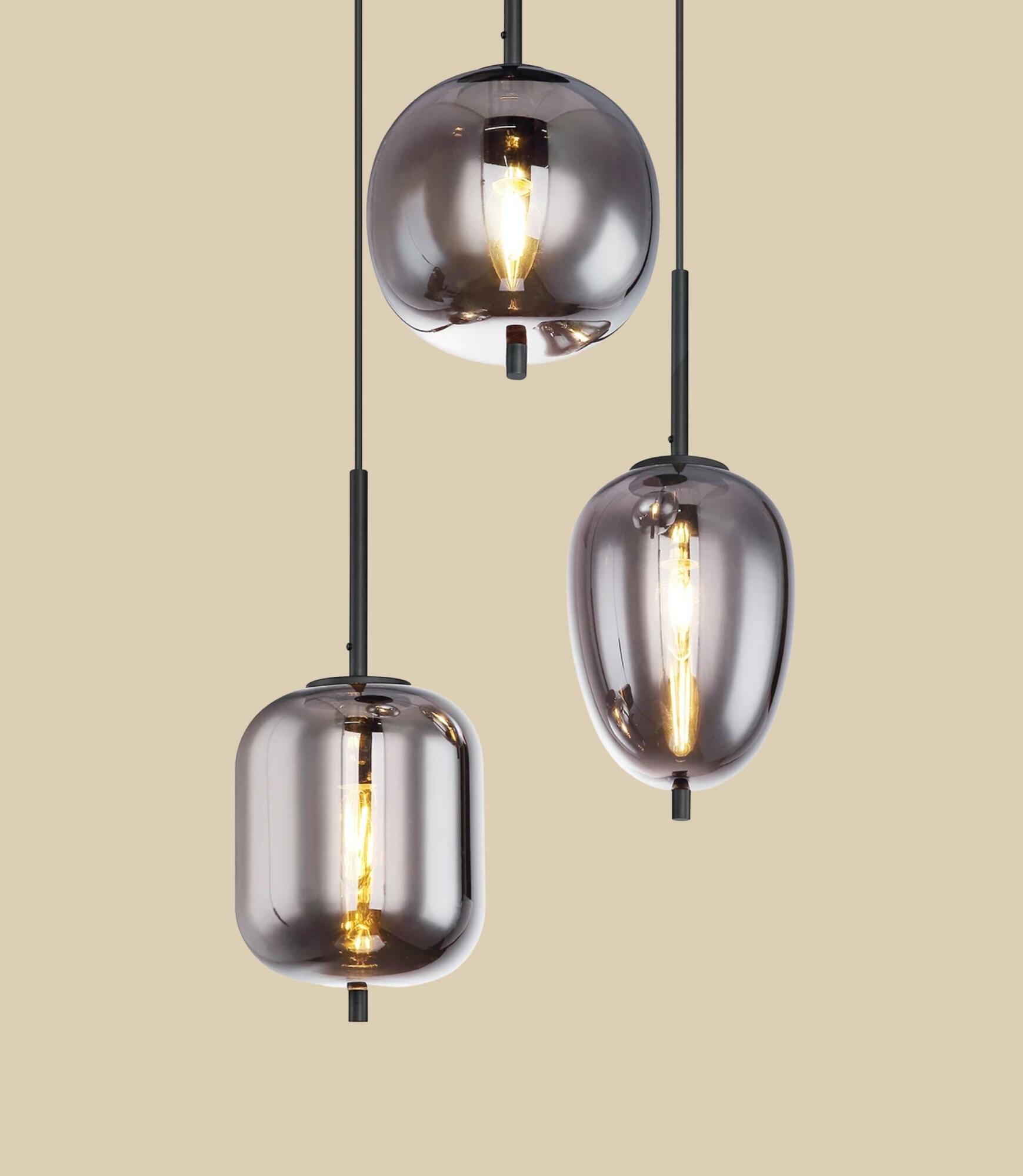 Pendelleuchte 3-flammig Rauchglas Metall 0