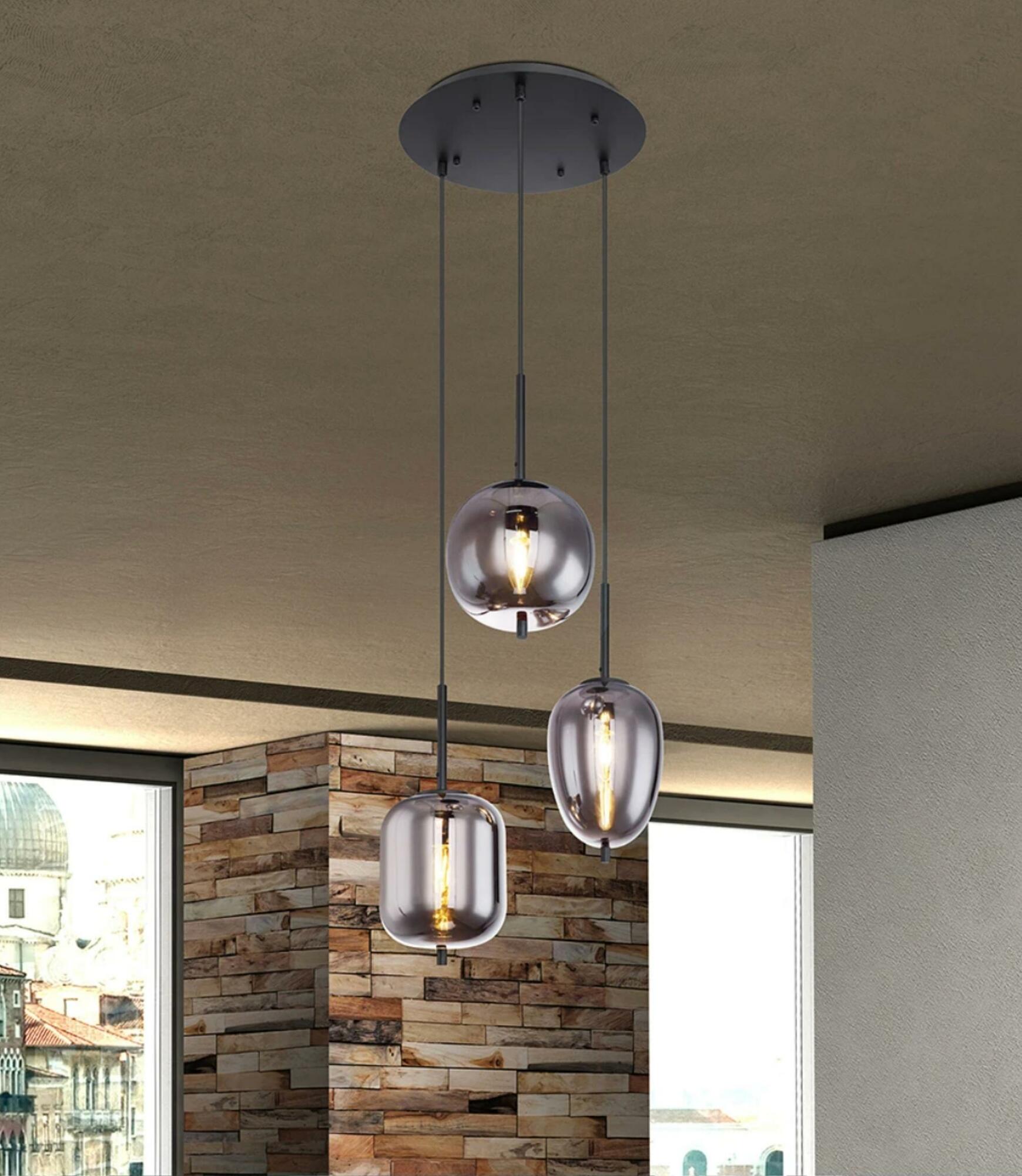 Pendelleuchte 3-flammig Rauchglas Metall 1