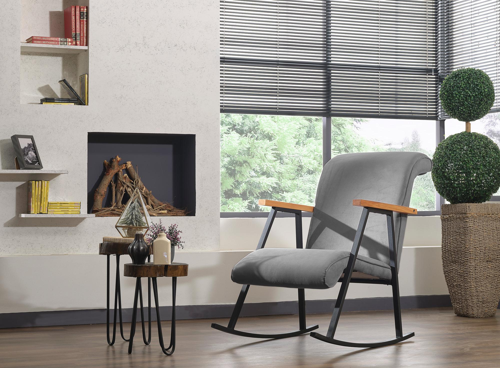 Yoka Schaukelstuhl Textil Grau 0