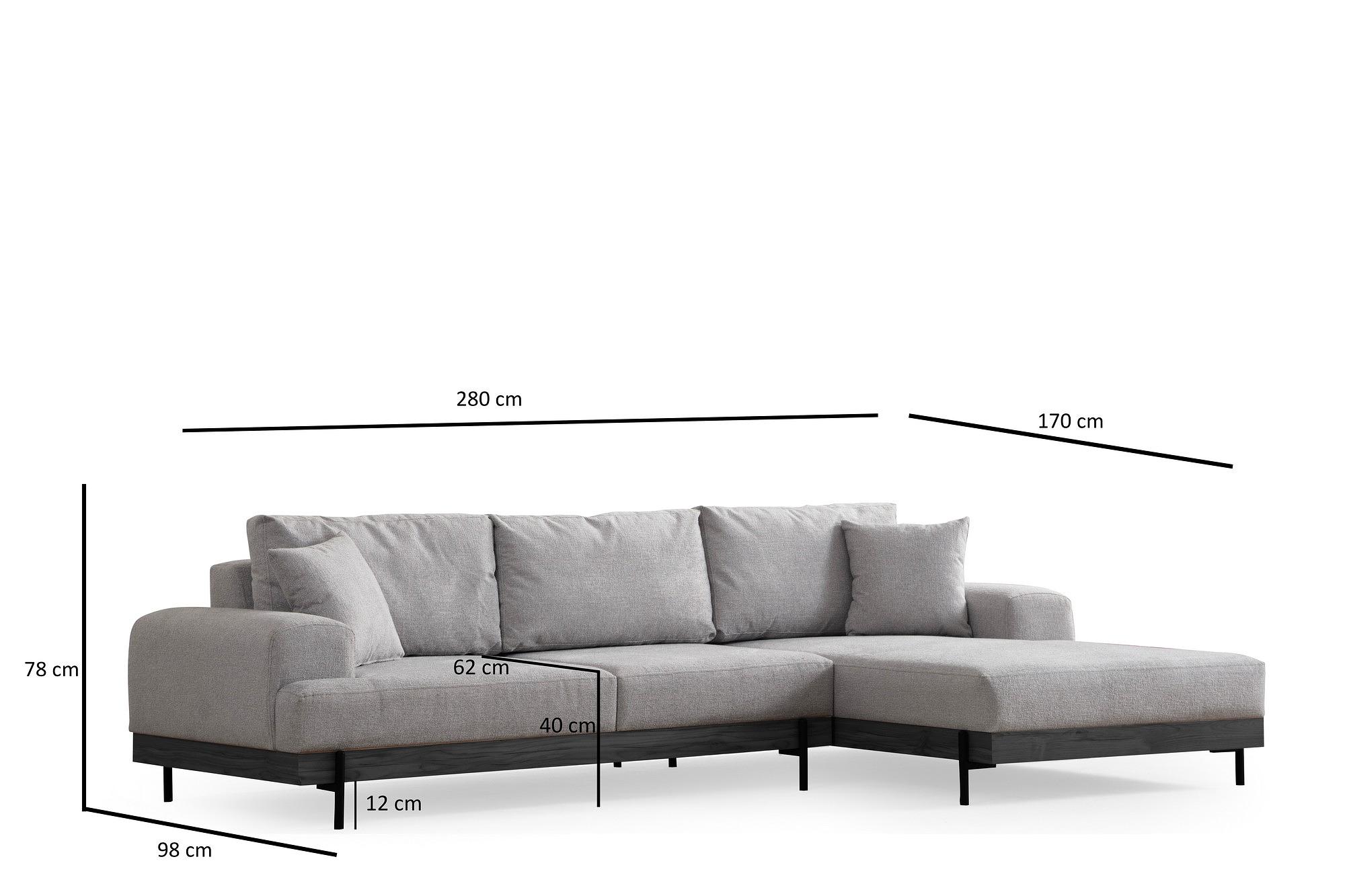 Eti Black Right Chaise Lounge Sofa Gray 8