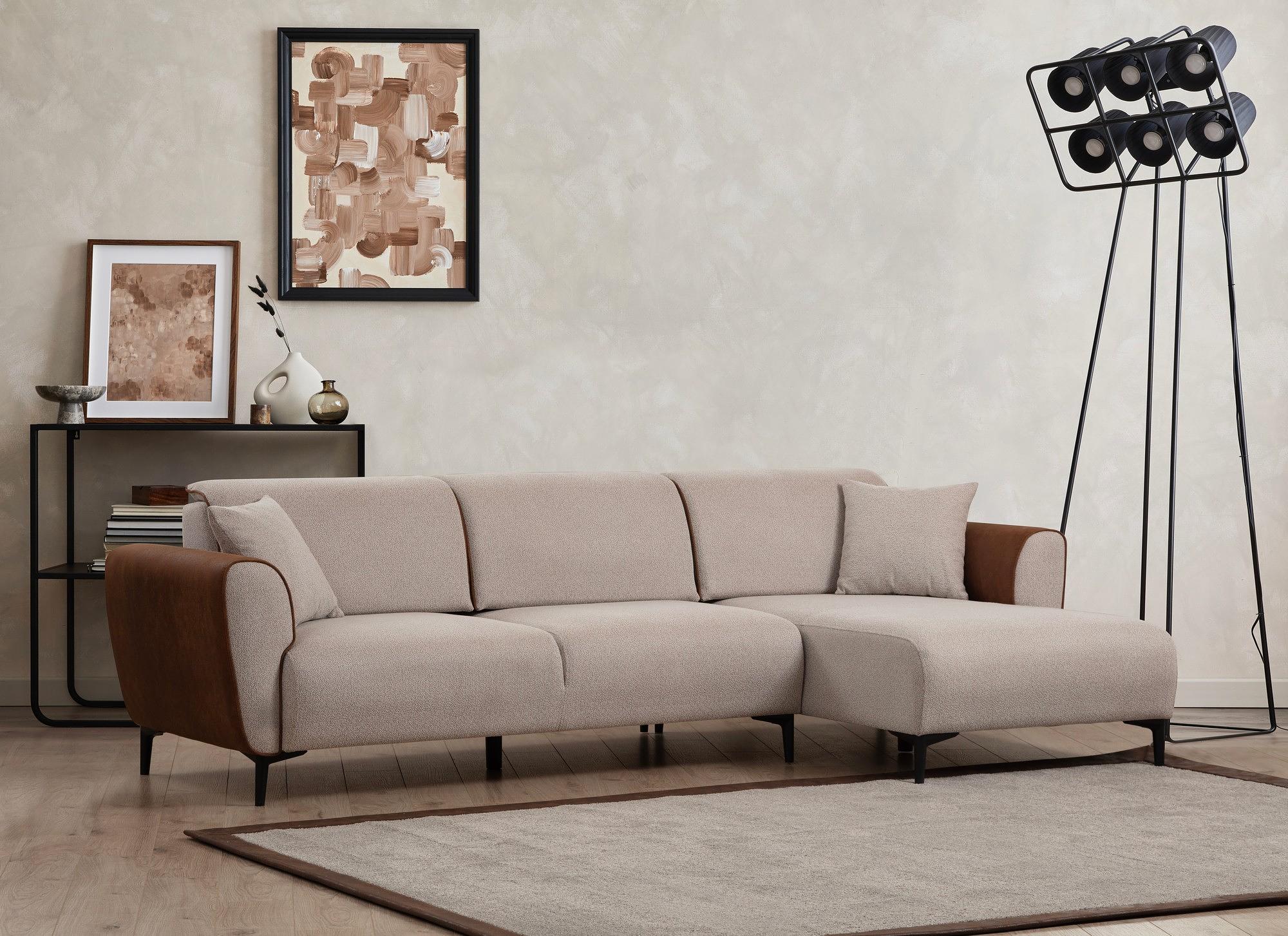 Aren Rechts Ecksofa Beige Zimt 1