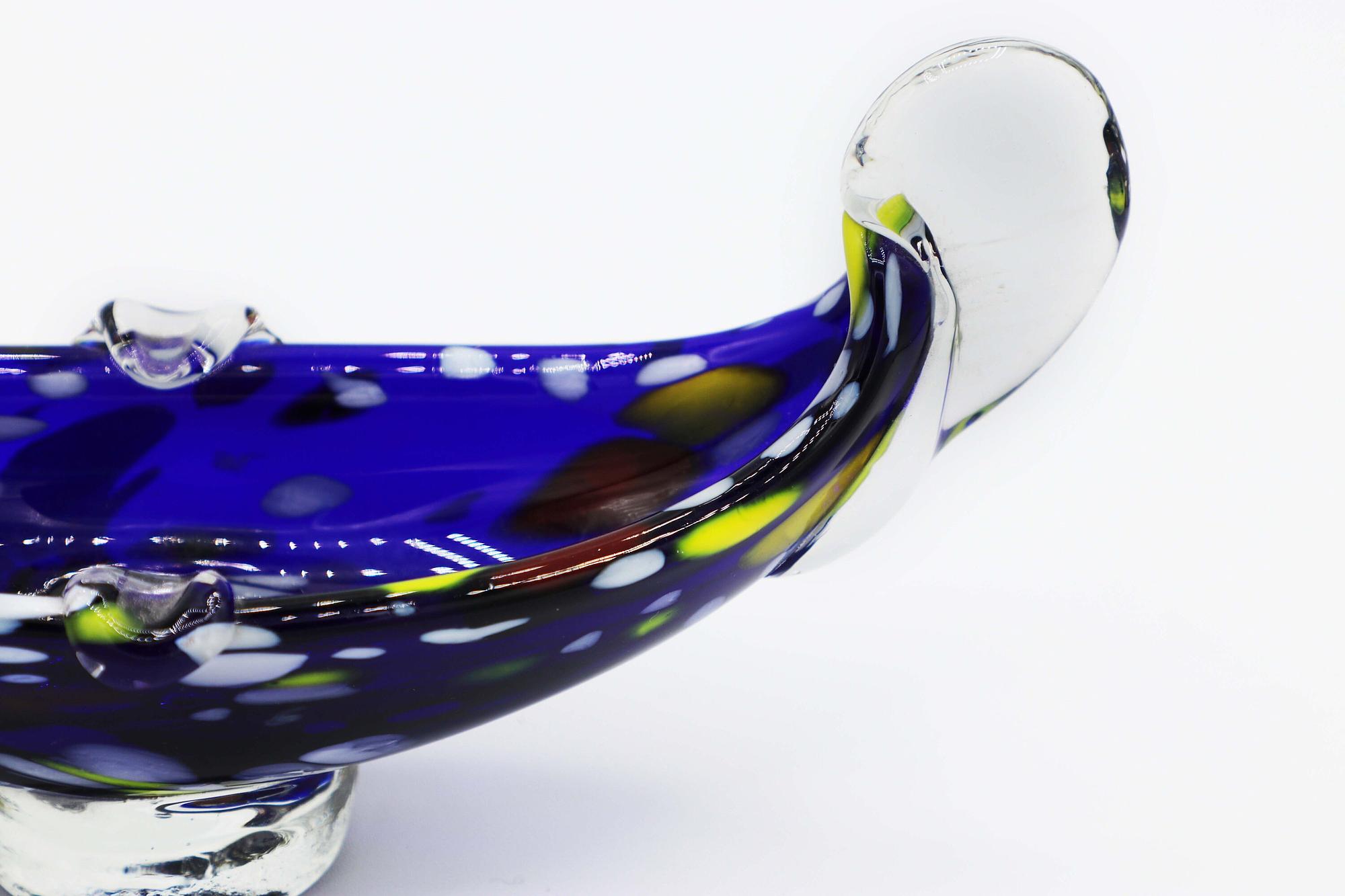 Vintage Gondola Bowl Glass Blue 1970s 2