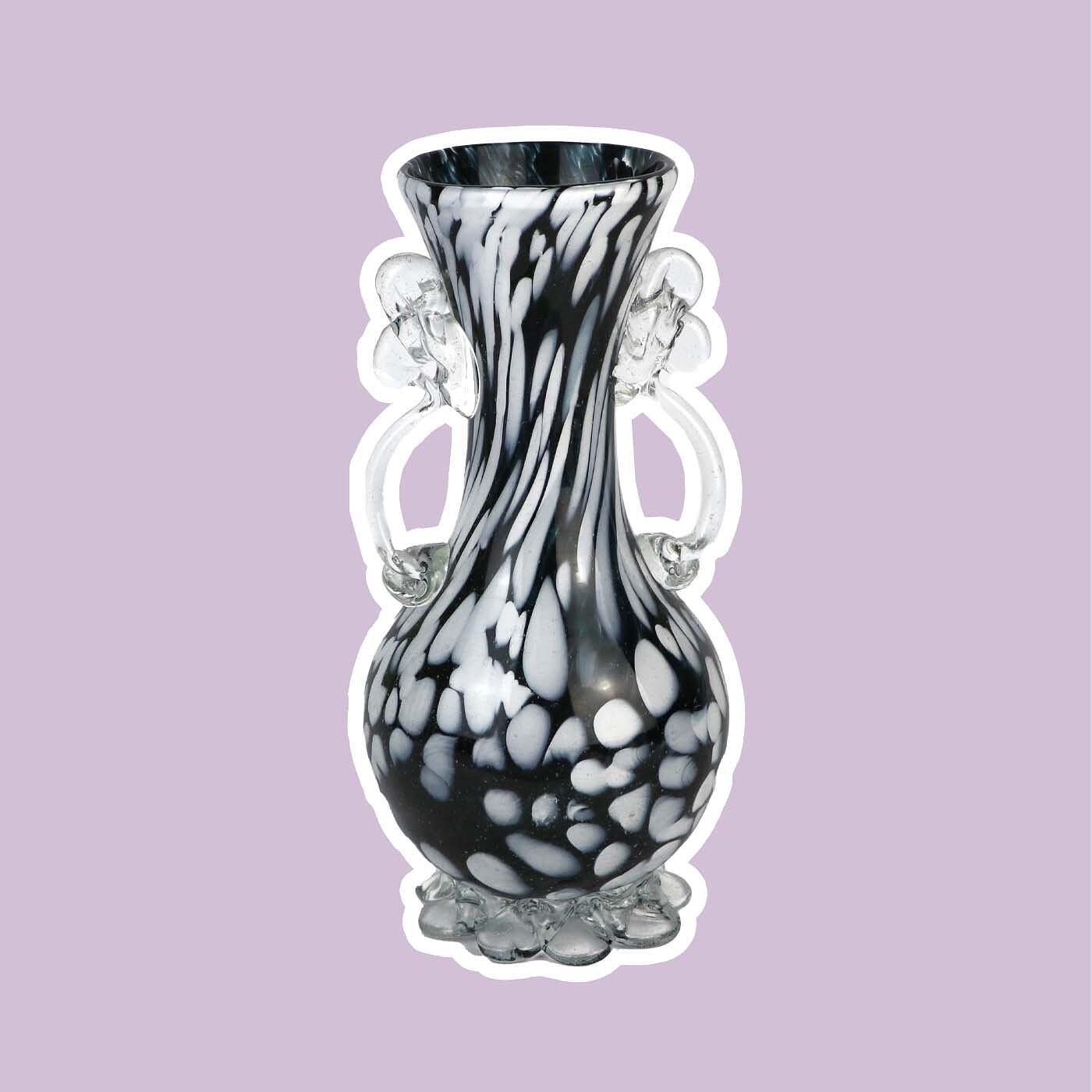 Vintage Murano Flower Vase Italy 1960s Black-White Swirl 0