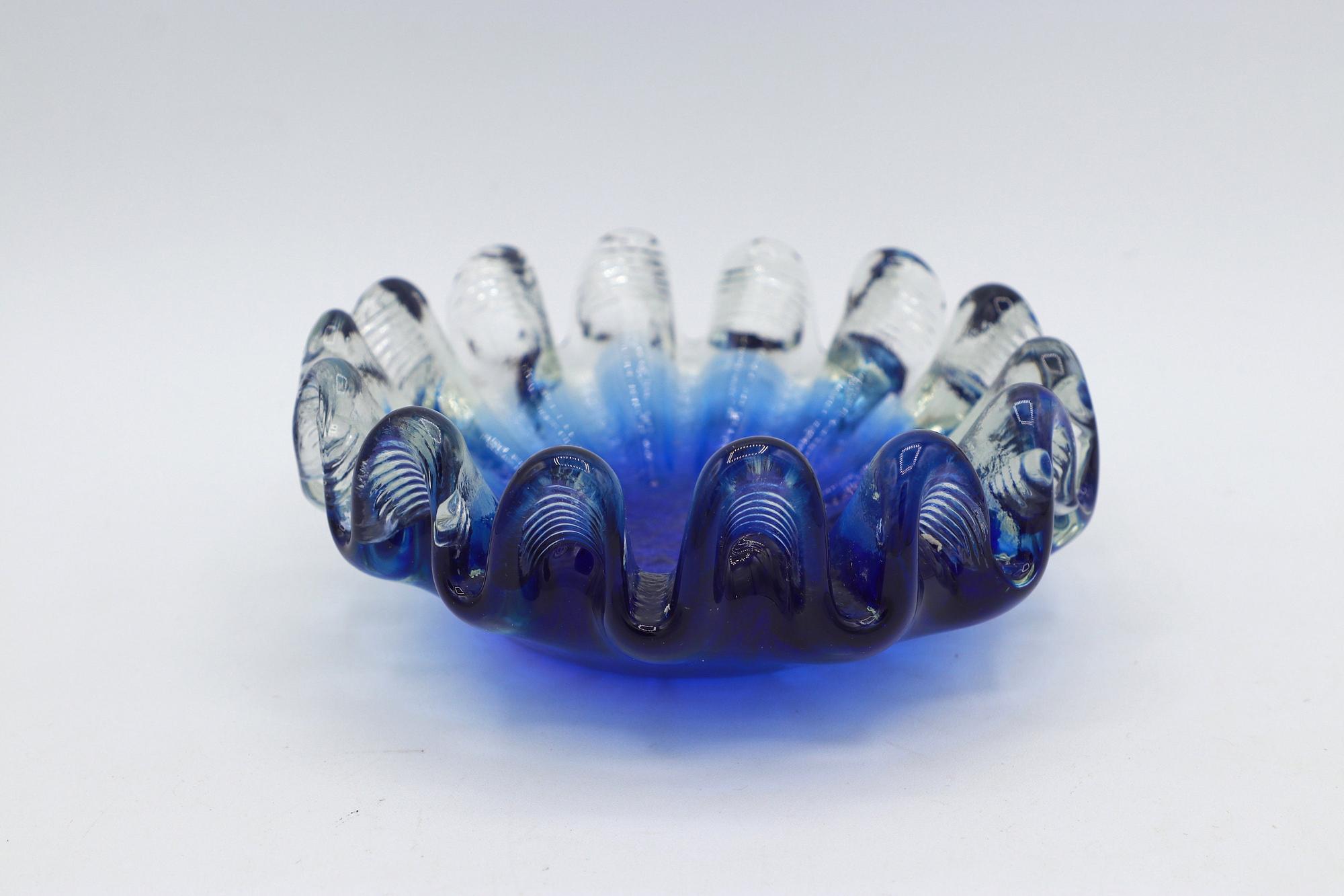 Vintage Aschenbecher Glas Blau 1970er Jahre 1