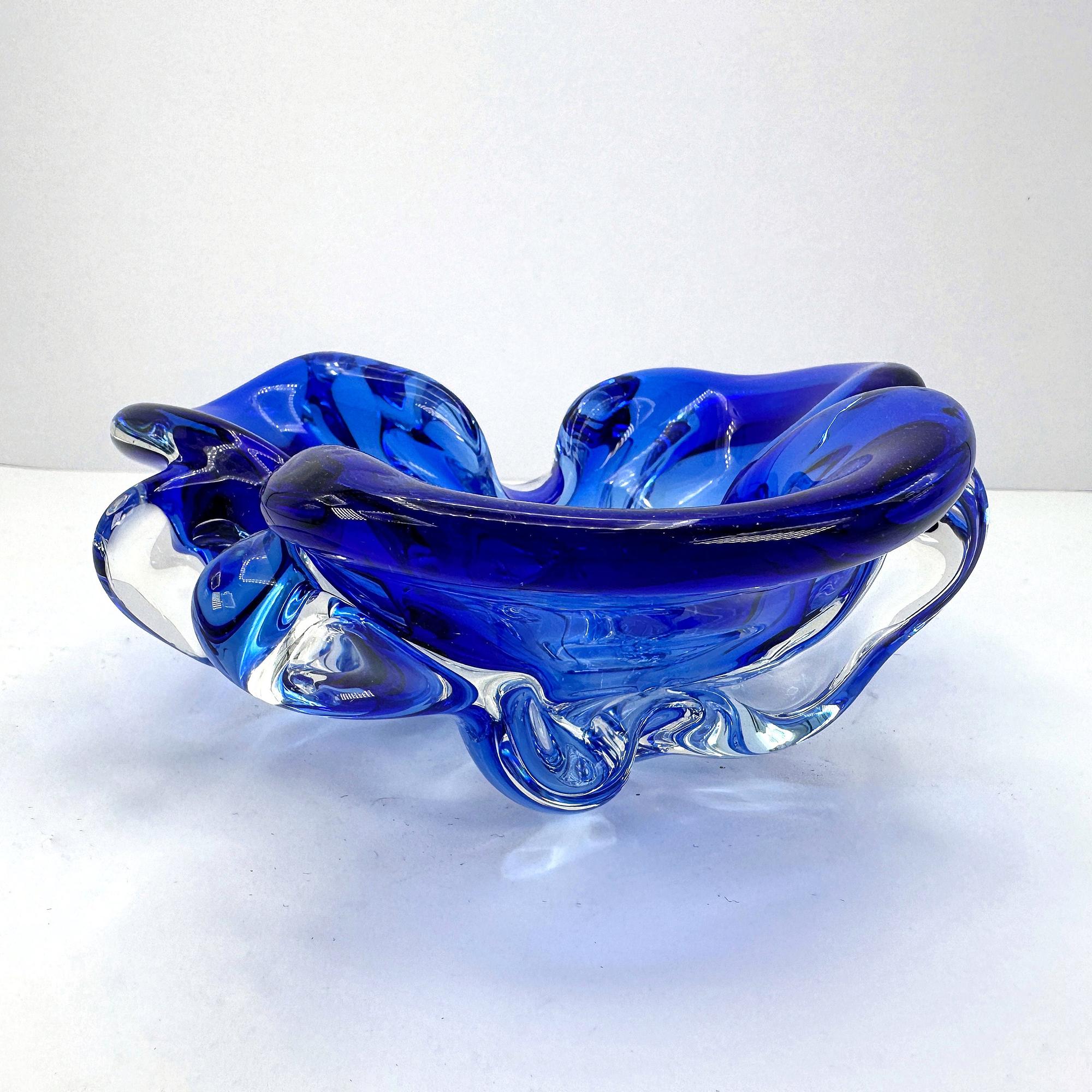 Vintage Aschenbecher Glas Blau 1970er Jahre 3