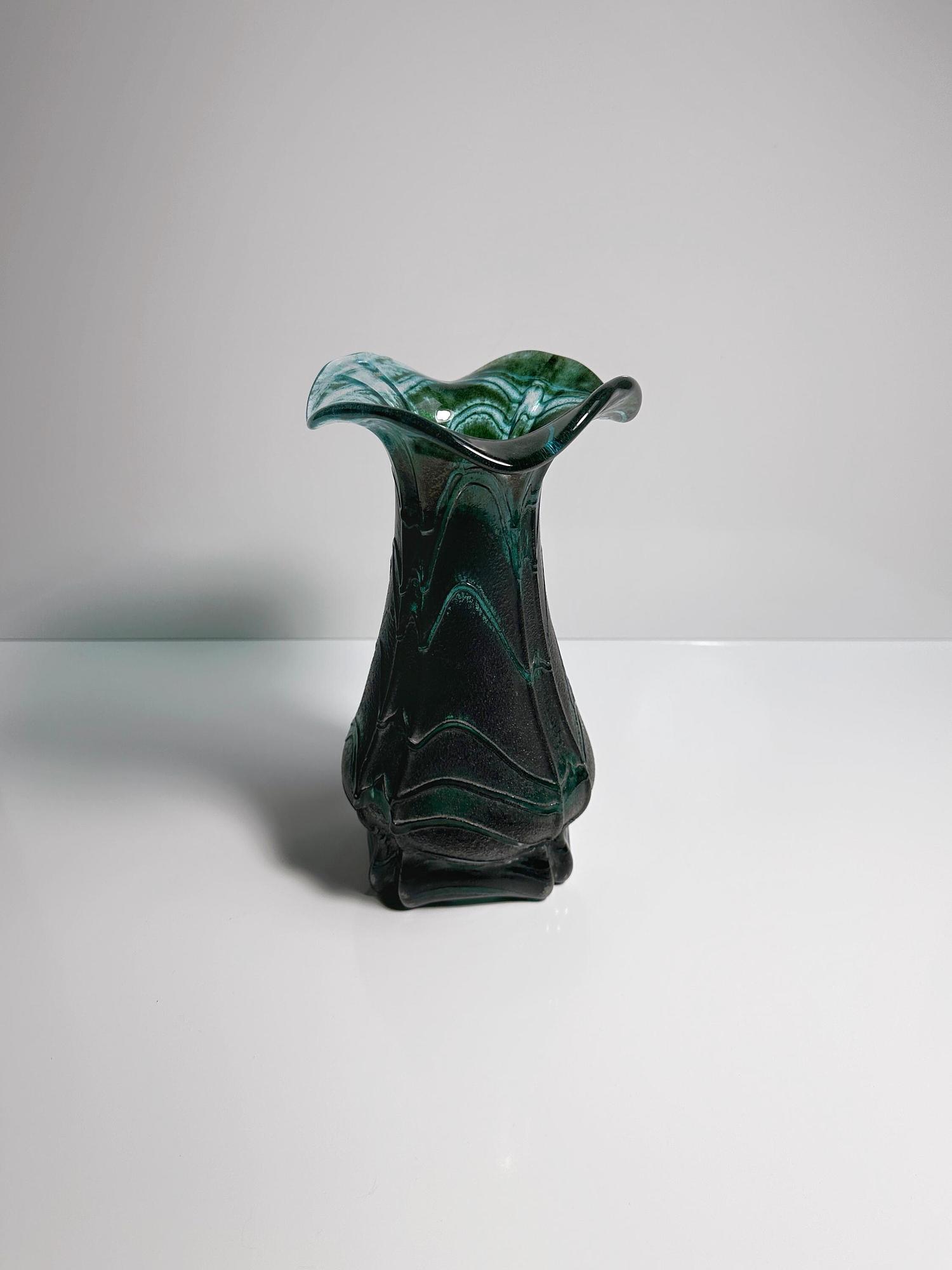 Vintage Flower vase Glass Green Germany 1990s 2