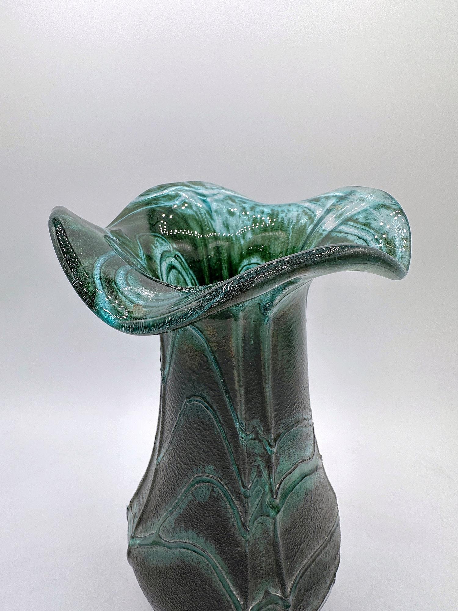 Vintage Flower vase Glass Green Germany 1990s 5