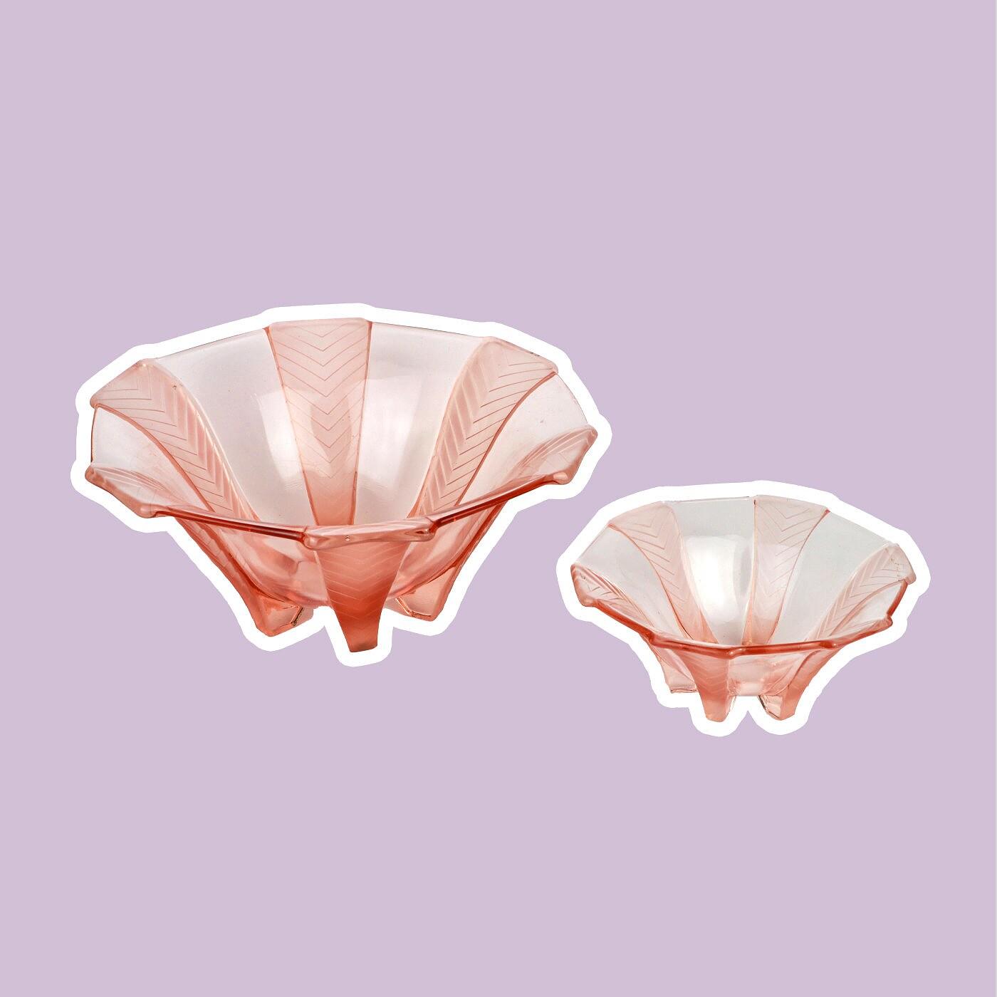 2x Vintage Art Deco Schale Pressglas Rosa 1920er Jahre 0