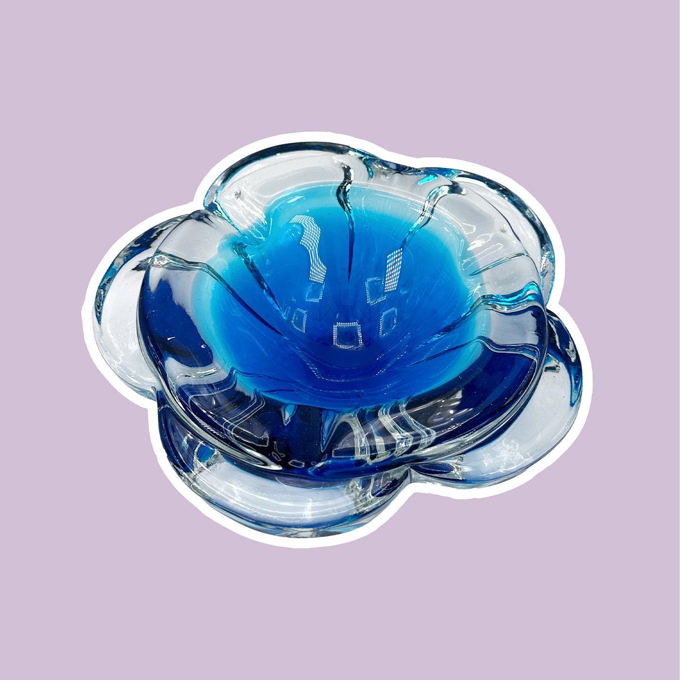 Vintage Böhmischer Aschenbecher Blau 1970er Jahre 8