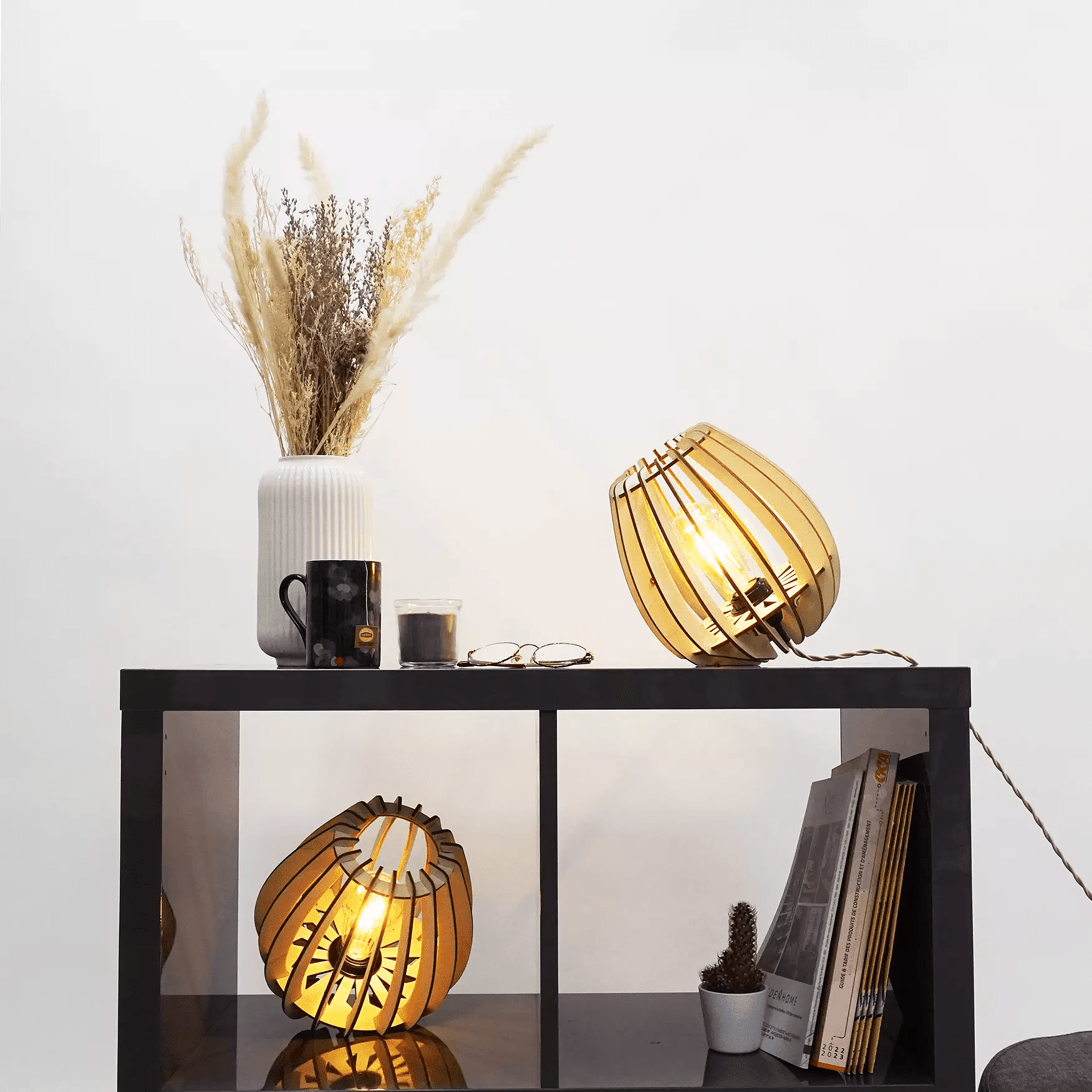 Atome Tischlampe Holz 21cm 5