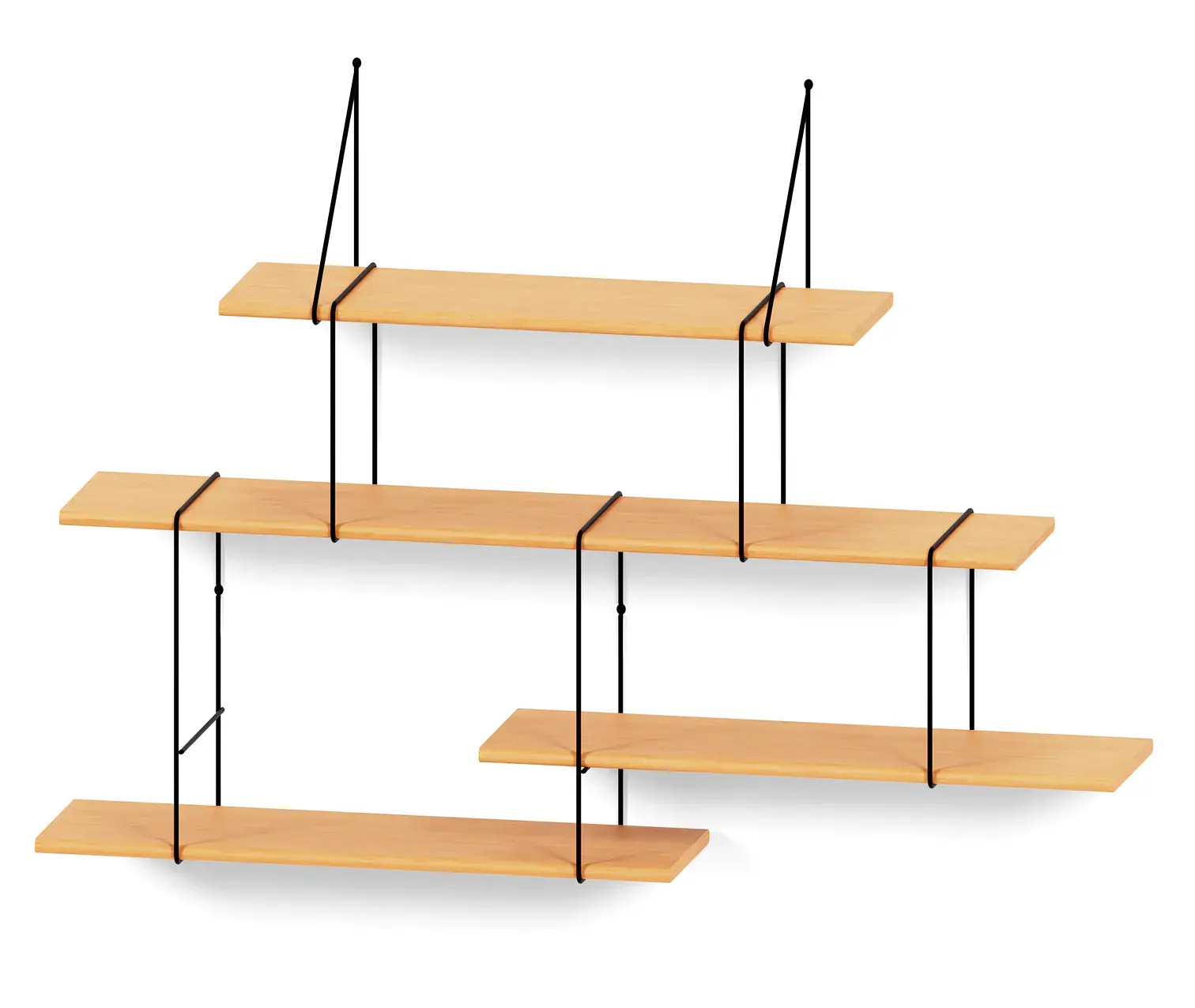 Link set 2 Wall shelf Beech wood Steel Natural 0