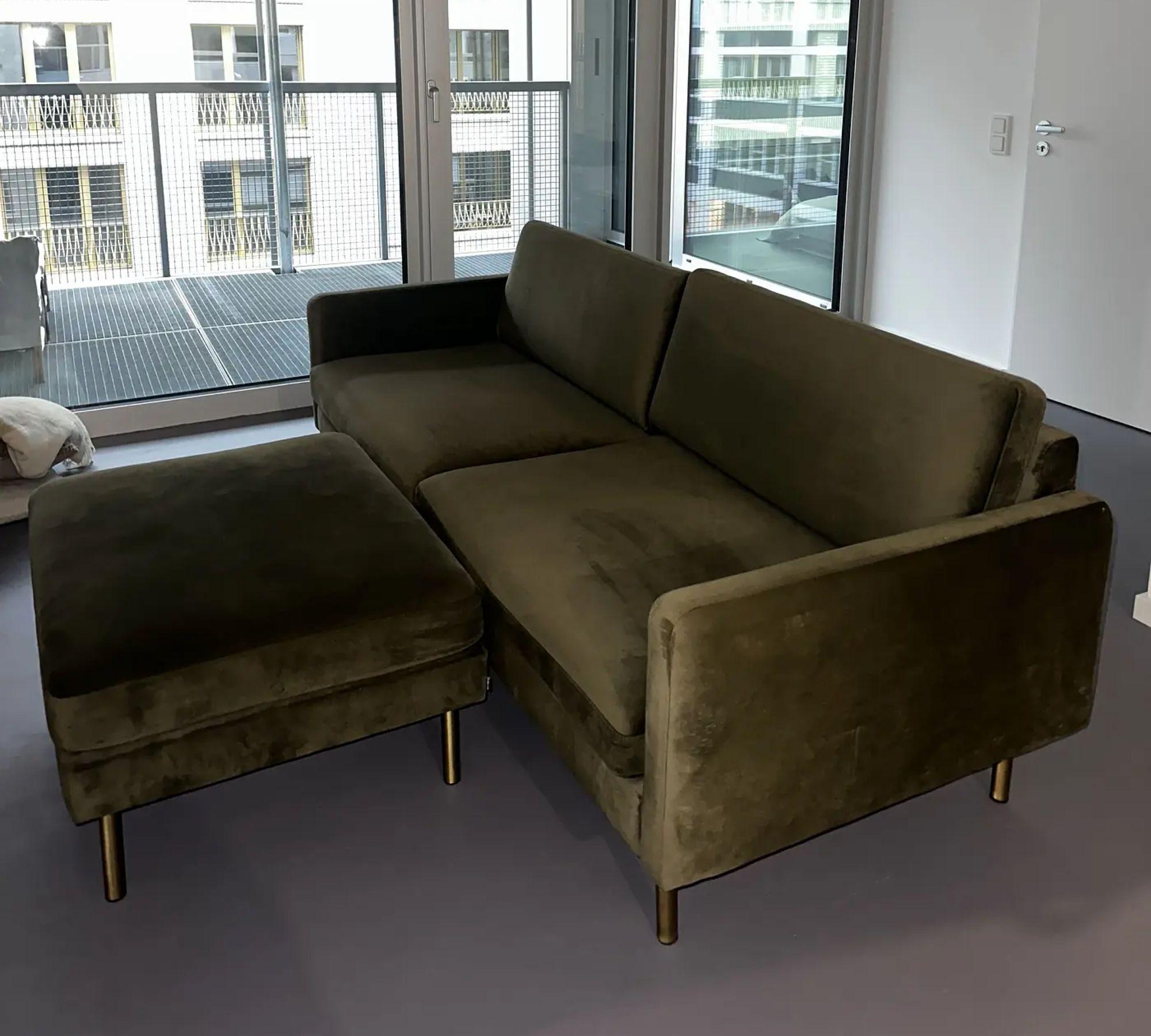 Scandinavia Sofa 3-Sitzer & Hocker Samt Dunkelgrün 0