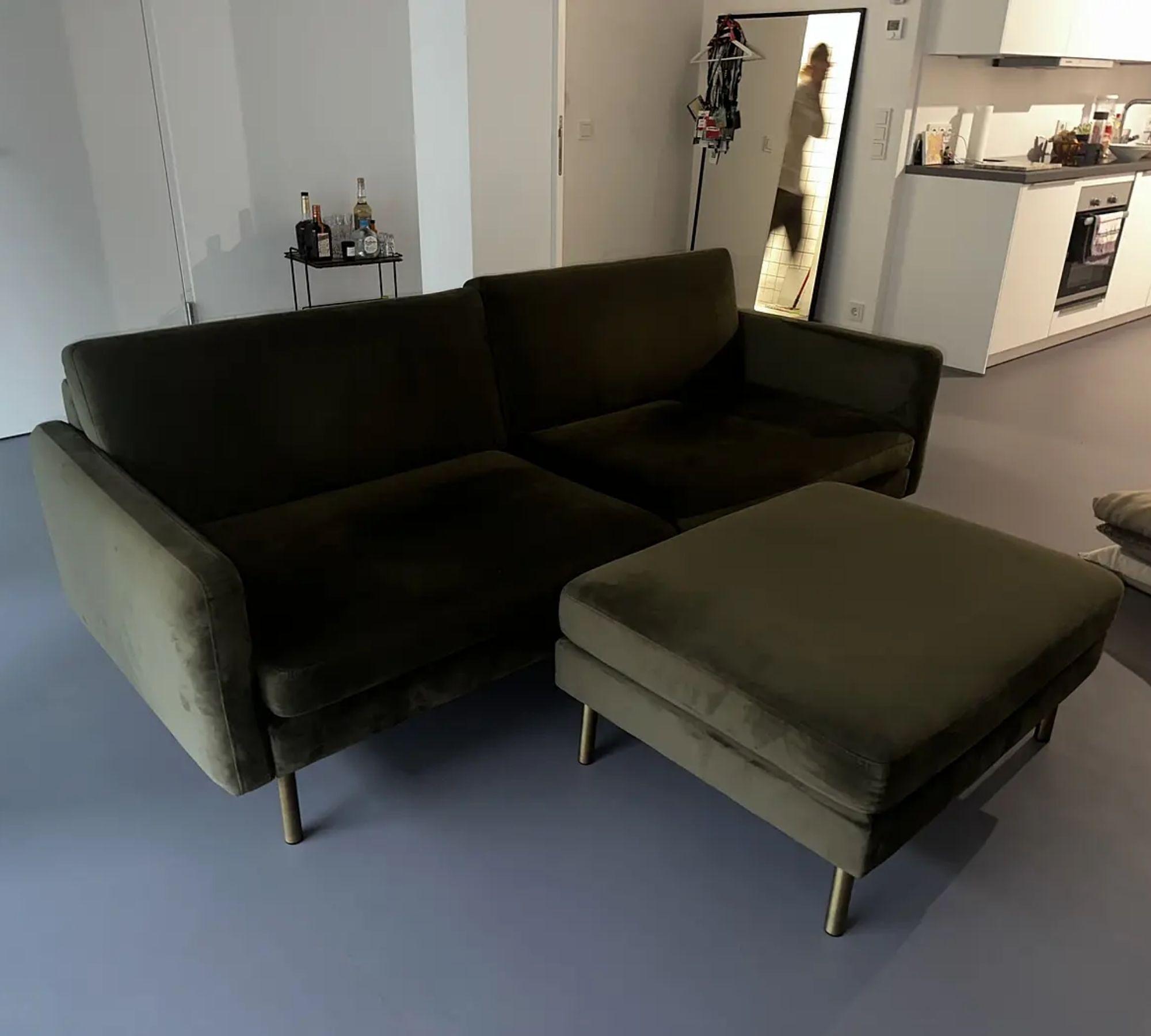 Scandinavia Sofa 3-Sitzer & Hocker Samt Dunkelgrün 1
