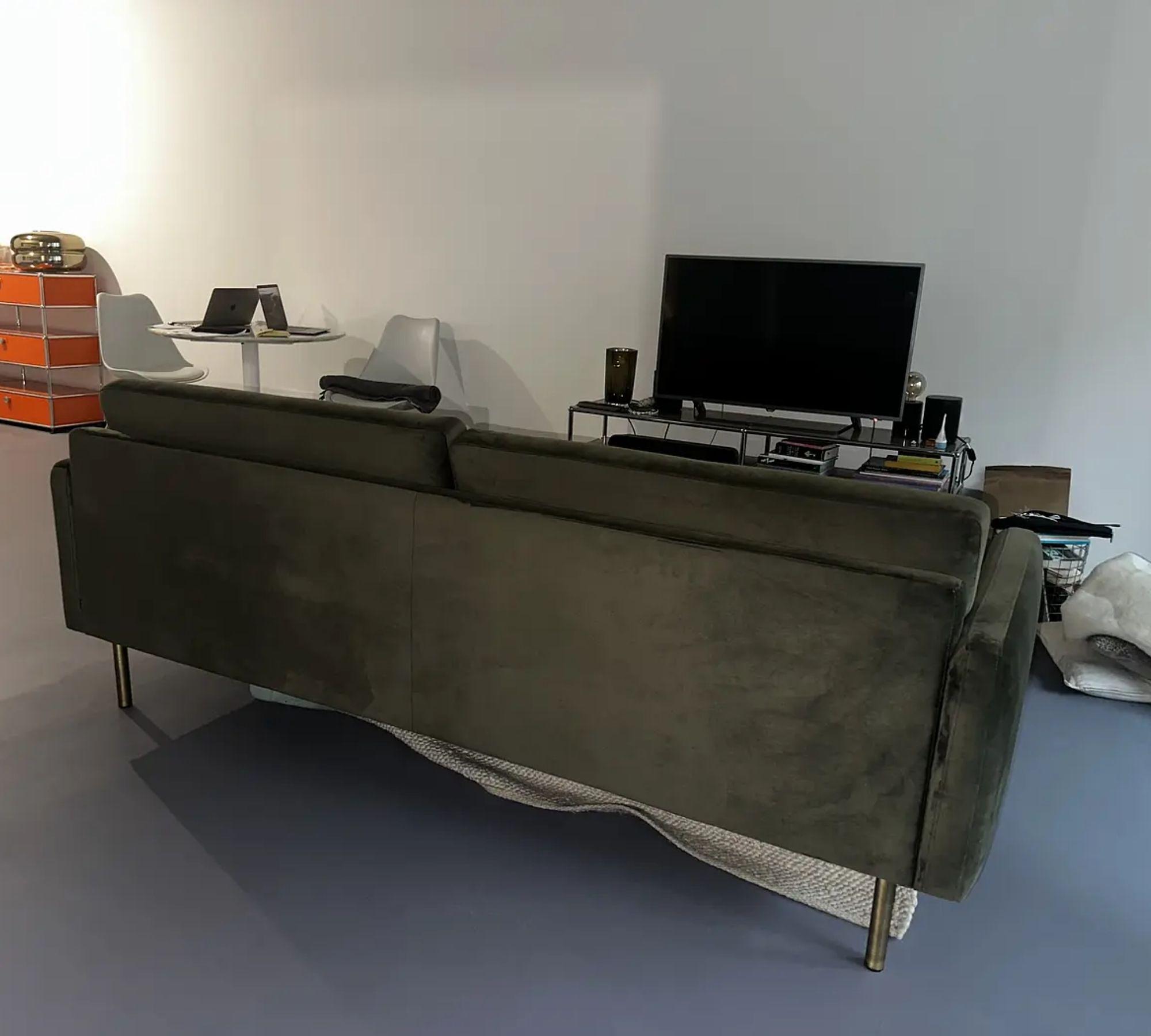 Scandinavia Sofa 3-Sitzer & Hocker Samt Dunkelgrün 2