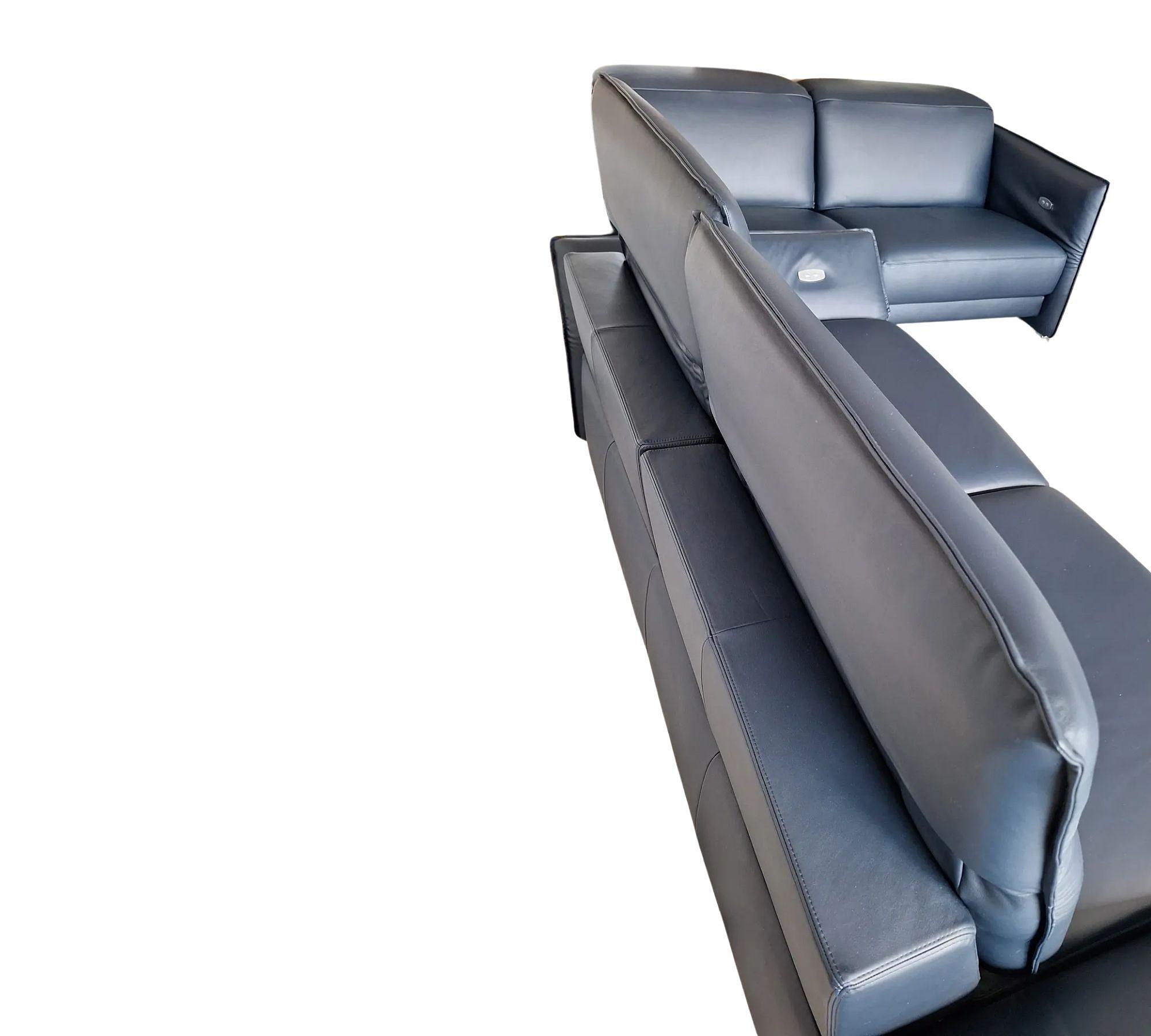 2x Sofa 2.5-seater Leather Dark Blue 5