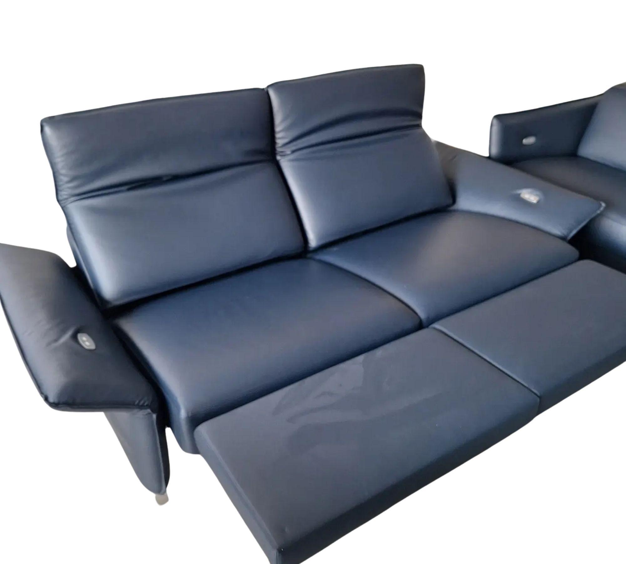 2x Sofa 2.5-seater Leather Dark Blue 0