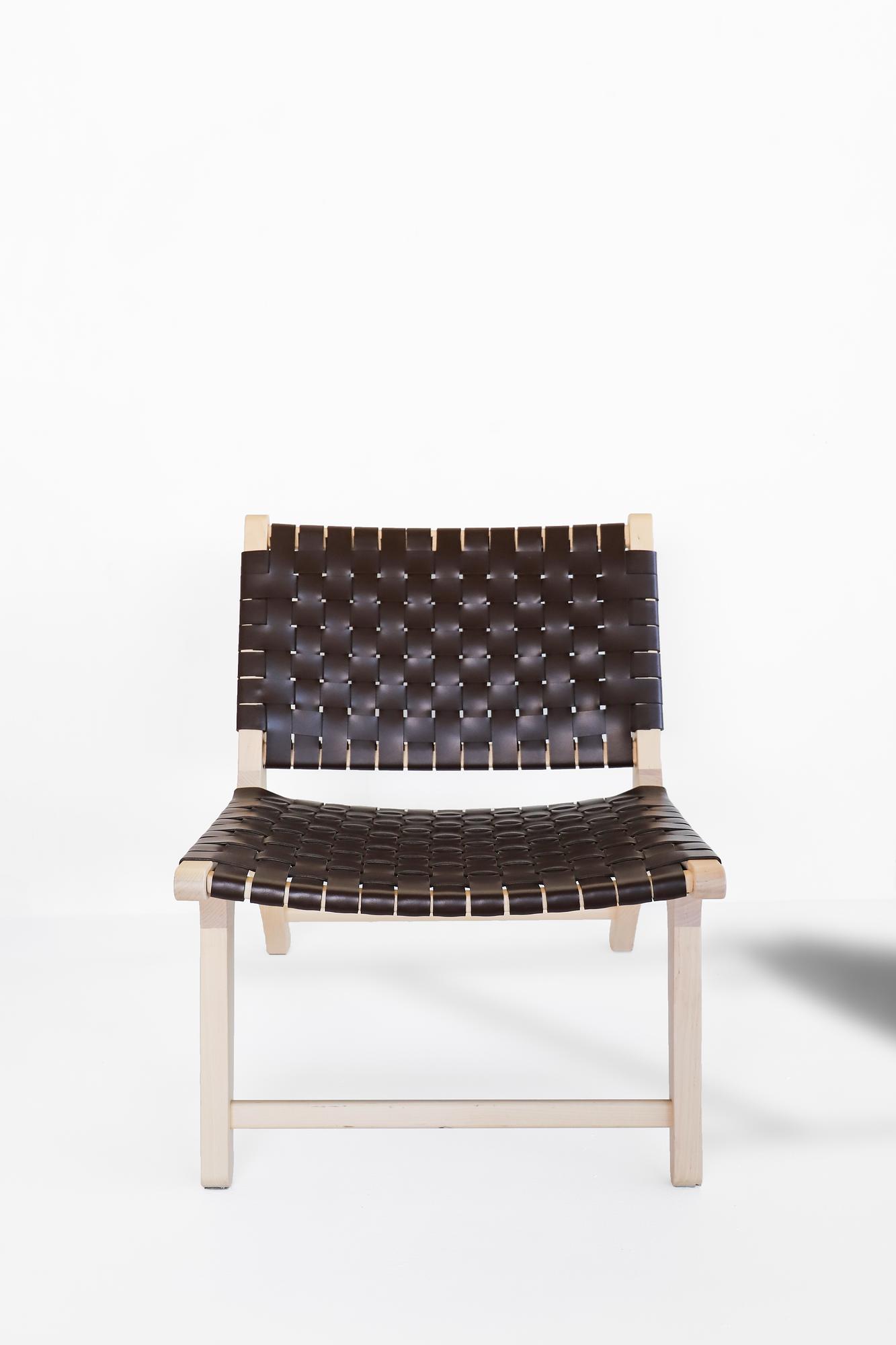 Jasmine Lounge Lederstuhl Massivholz Flechttechnik Braun 1