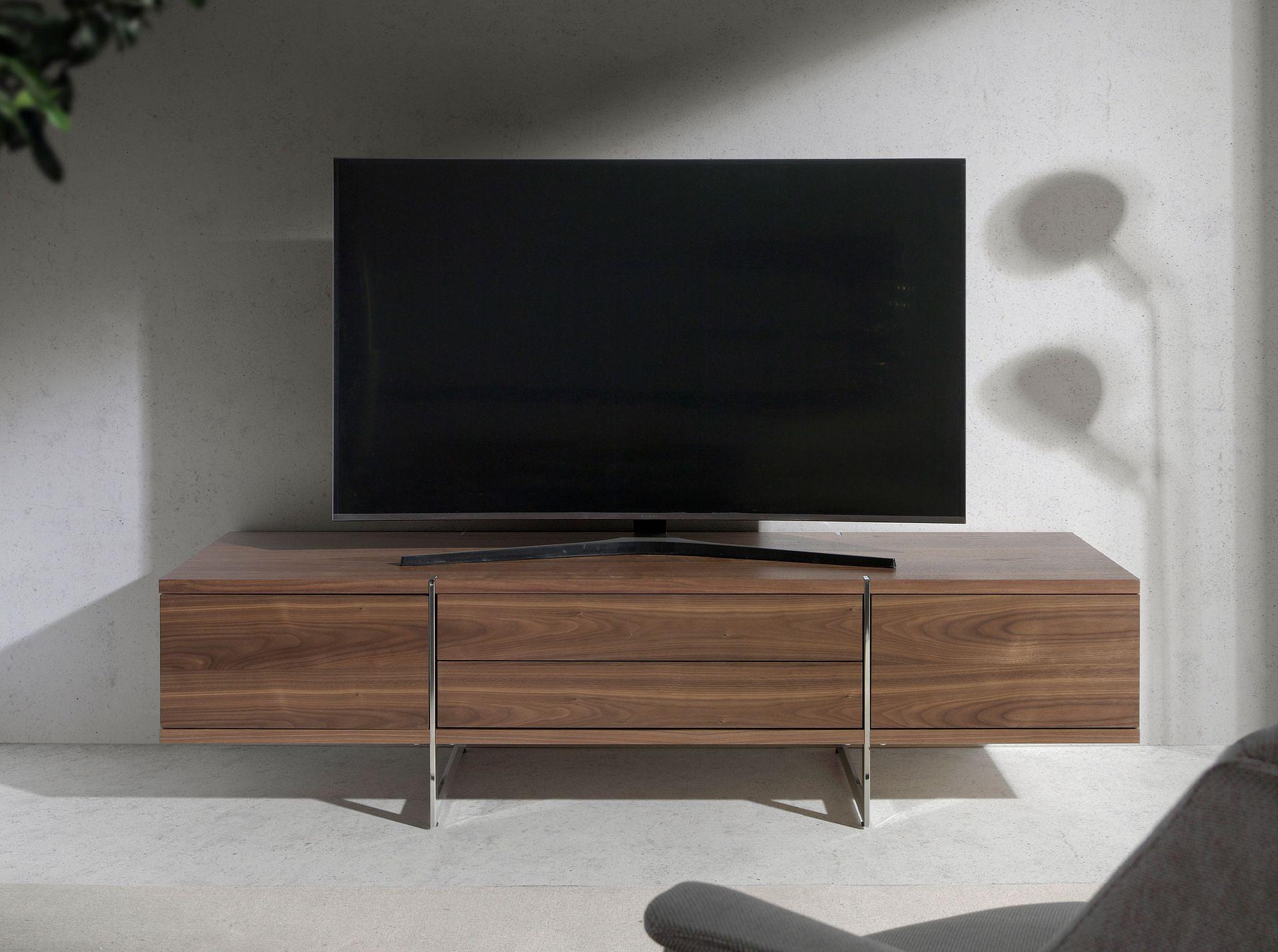Lowboard Wood veneer Chrome-plated steel 1
