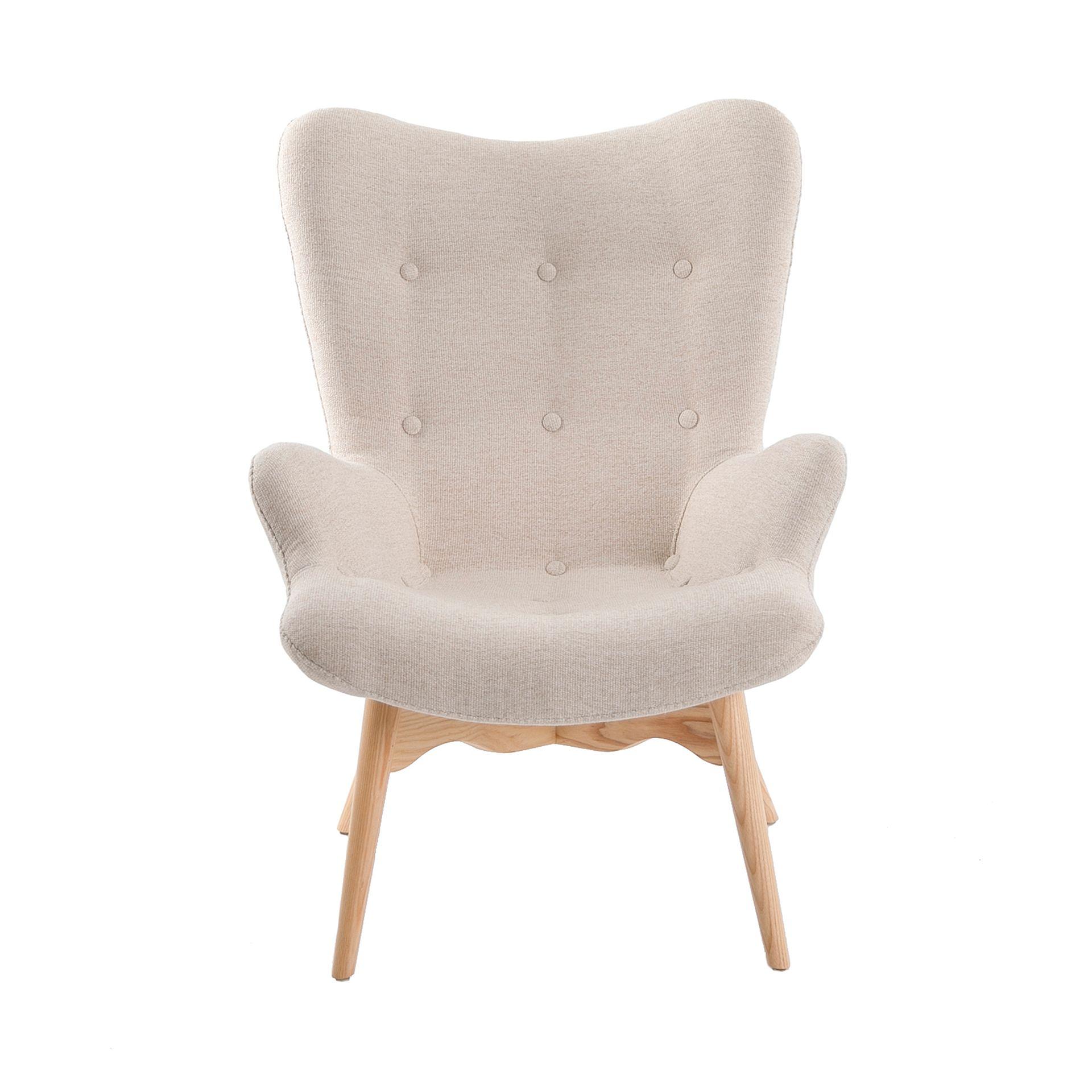 Armchair with ash wood legs Textile Beige 4