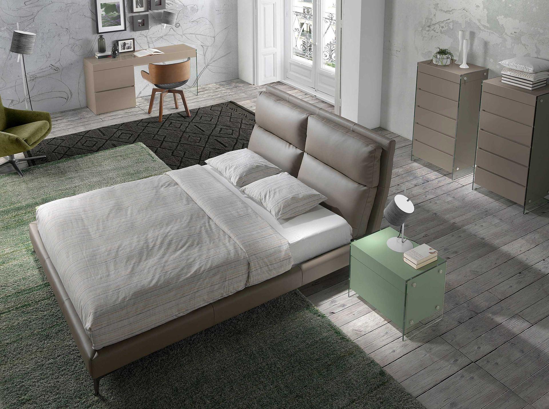 Double bed faux leather gray 2