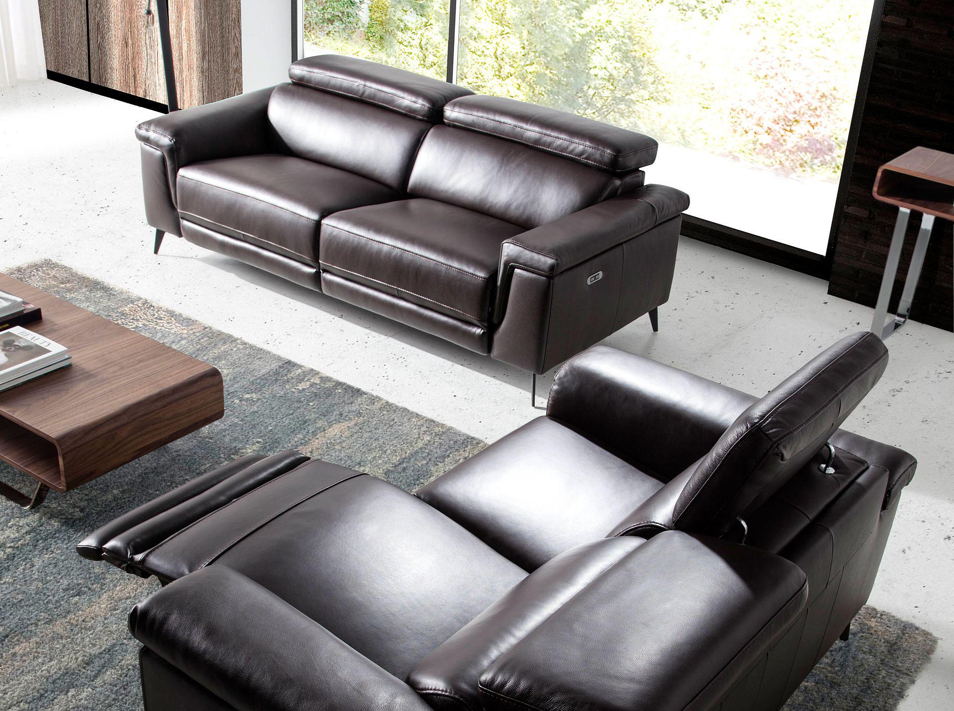 Sofa 2-Sitzer mit Relaxfunktion Leder Schokobraun 1