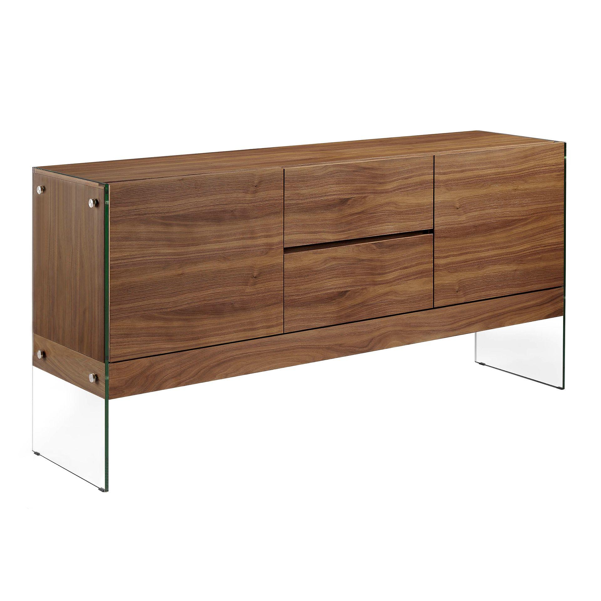 Sideboard Walnut veneer Glass Brown 0