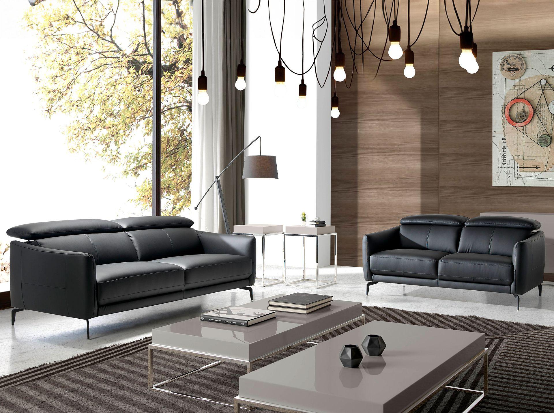 2-seater sofa black leather 2