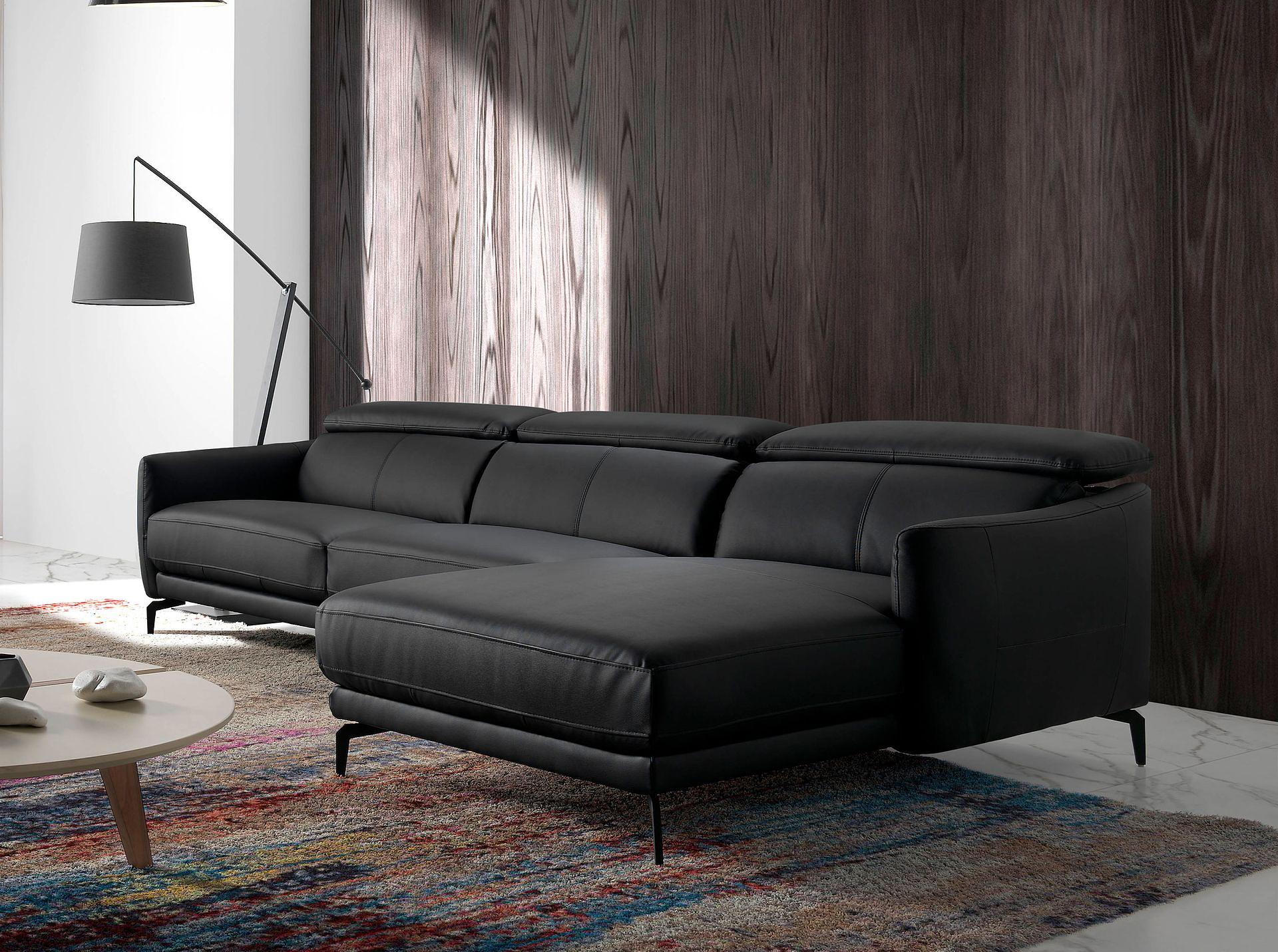 Sofa 4-seater chaise lounge Right Leather Black 1