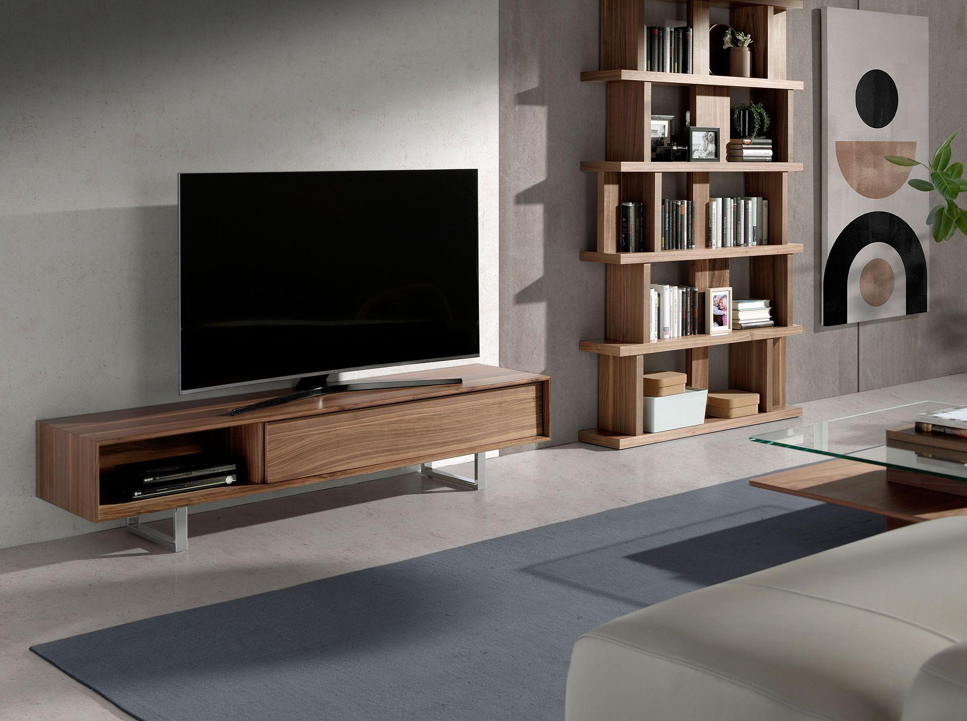 Lowboard walnut veneer stainless steel brown 1