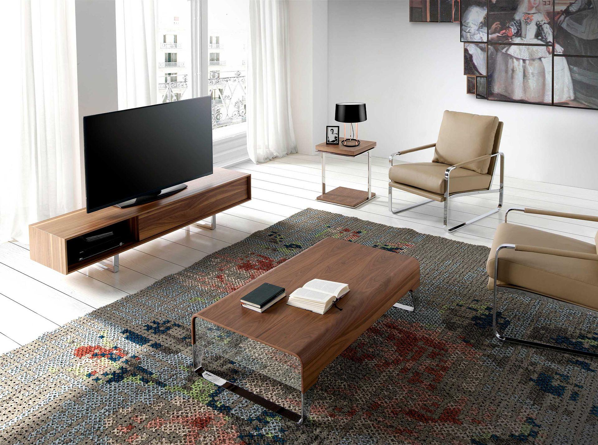 Lowboard walnut veneer stainless steel brown 4