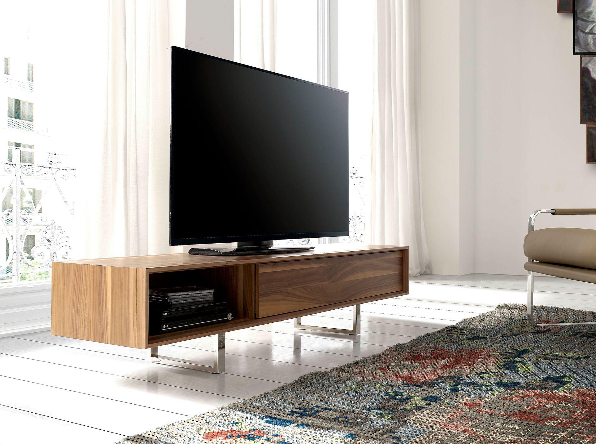 Lowboard walnut veneer stainless steel brown 6