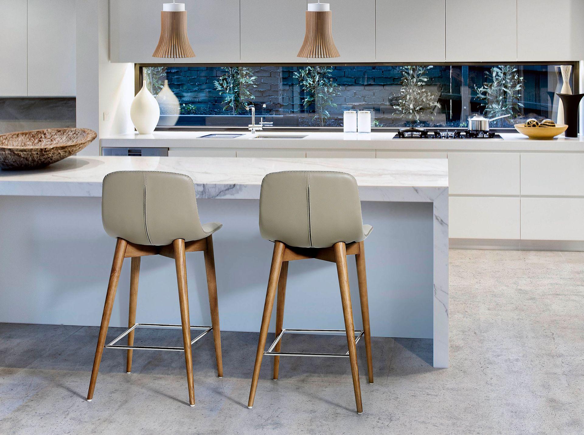 Bar stool faux leather wood grey 1