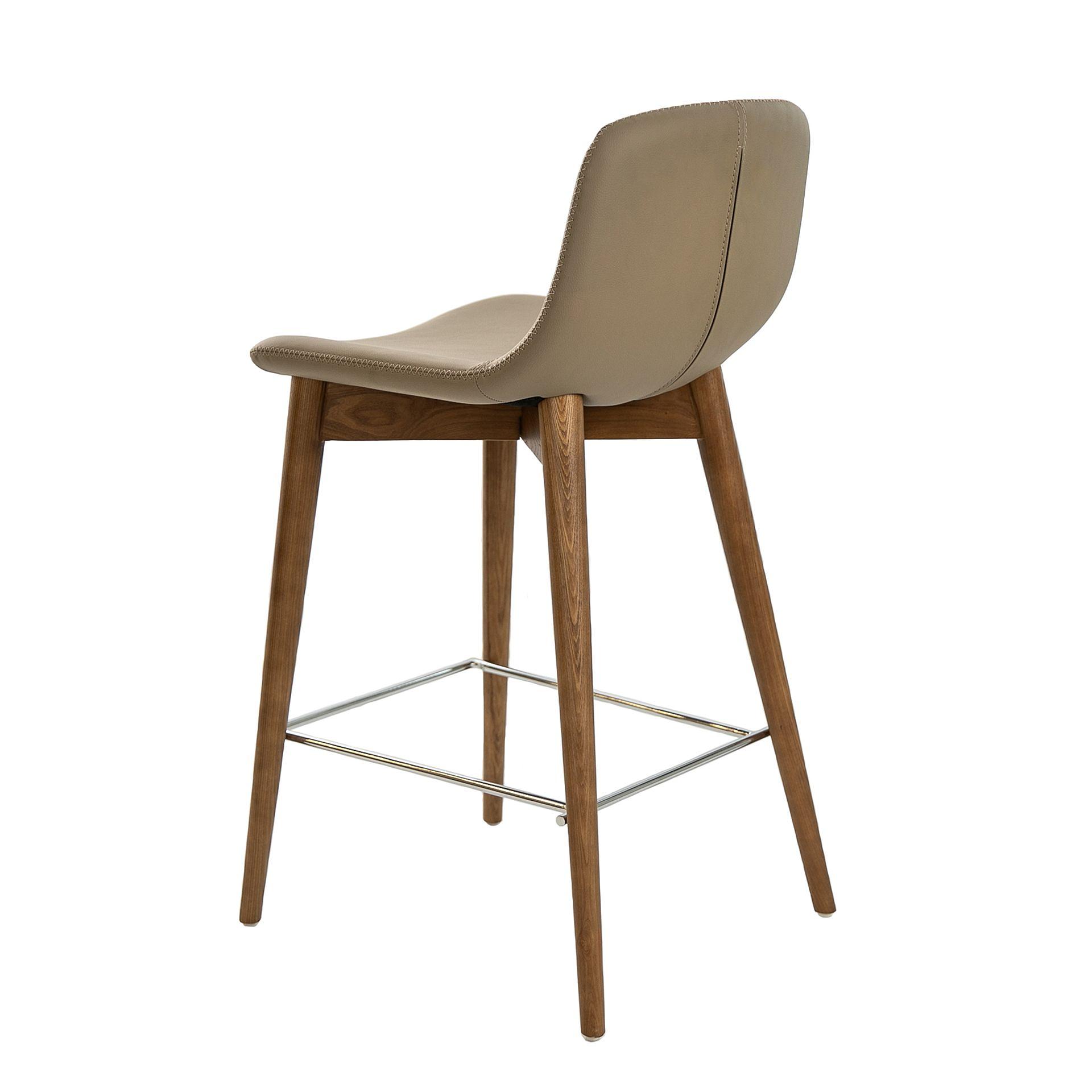 Bar stool faux leather wood grey 3