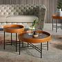 Coffee table walnut veneer faux leather brown Ø 62cm 1