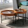 Coffee table walnut veneer faux leather brown Ø 62cm 3