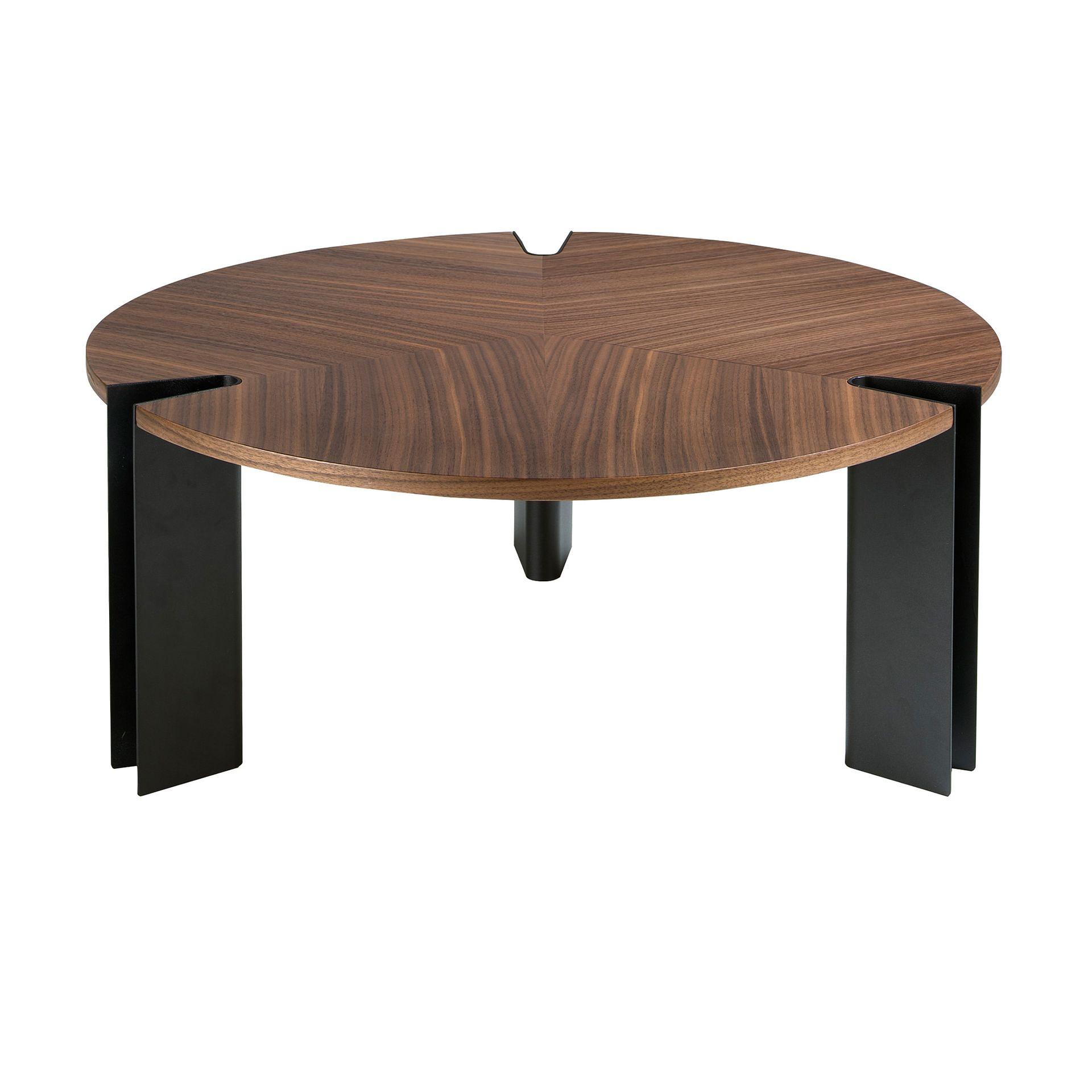 2113 Couchtisch Walnussfurnier Edelstahl Braun Ø 90cm 3
