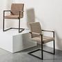2x Oak Dining Chair Textile Brown 1