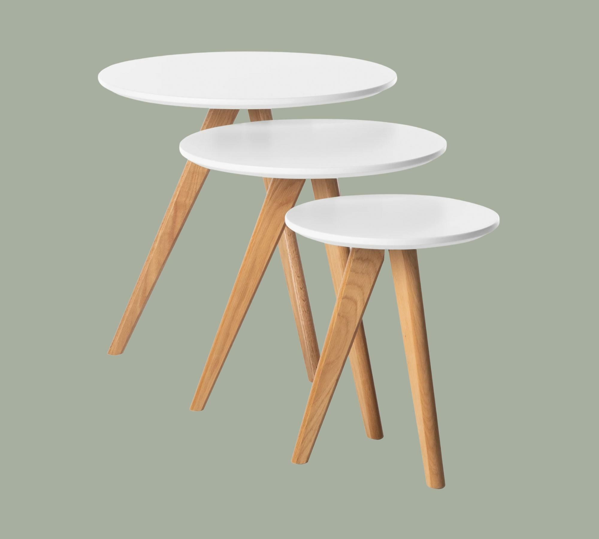3er Beistelltisch-Set Eiche Weiß 1