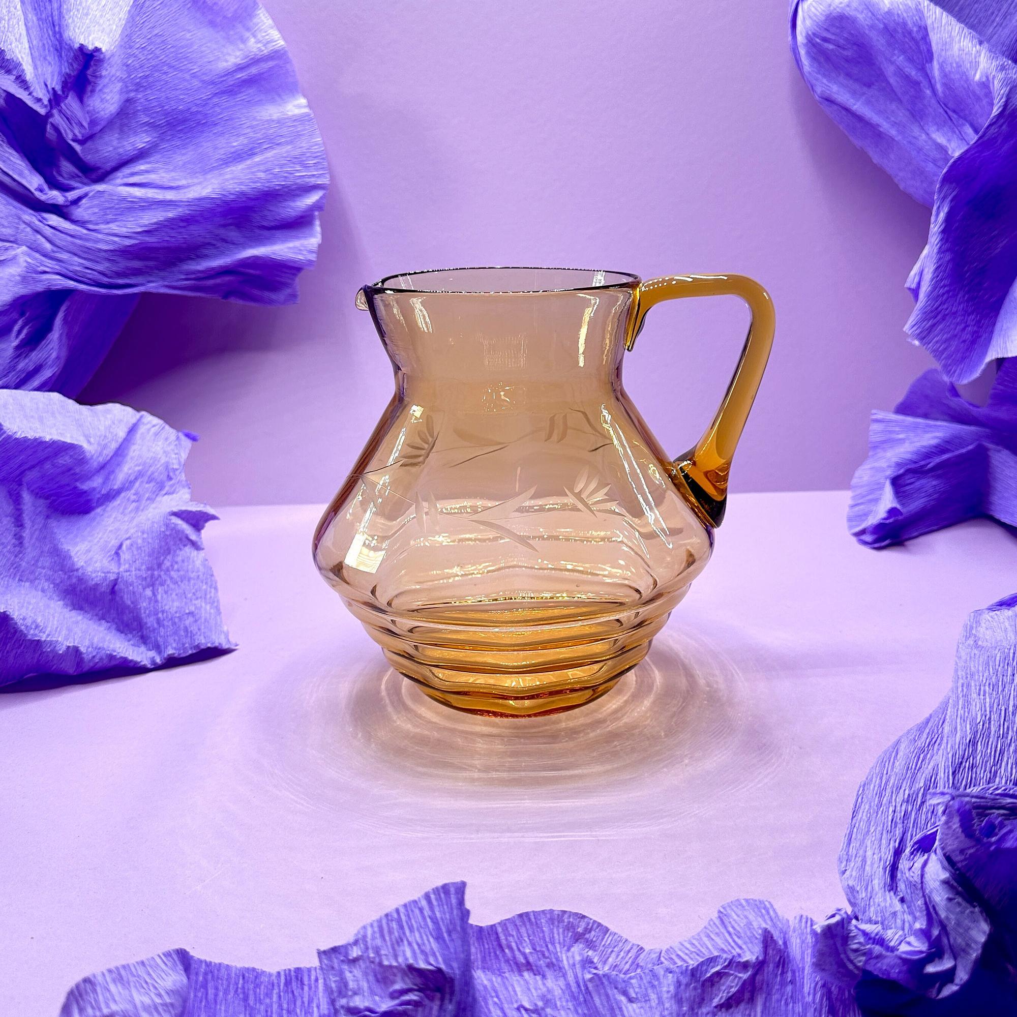 Caraffa Vintage Art Deco in vetro giallo anni '30 2