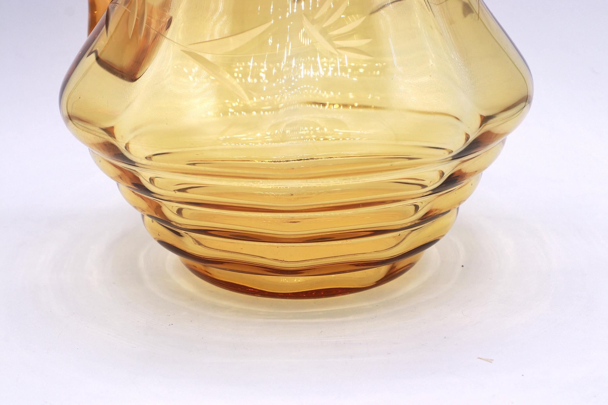 Caraffa Vintage Art Deco in vetro giallo anni '30 3