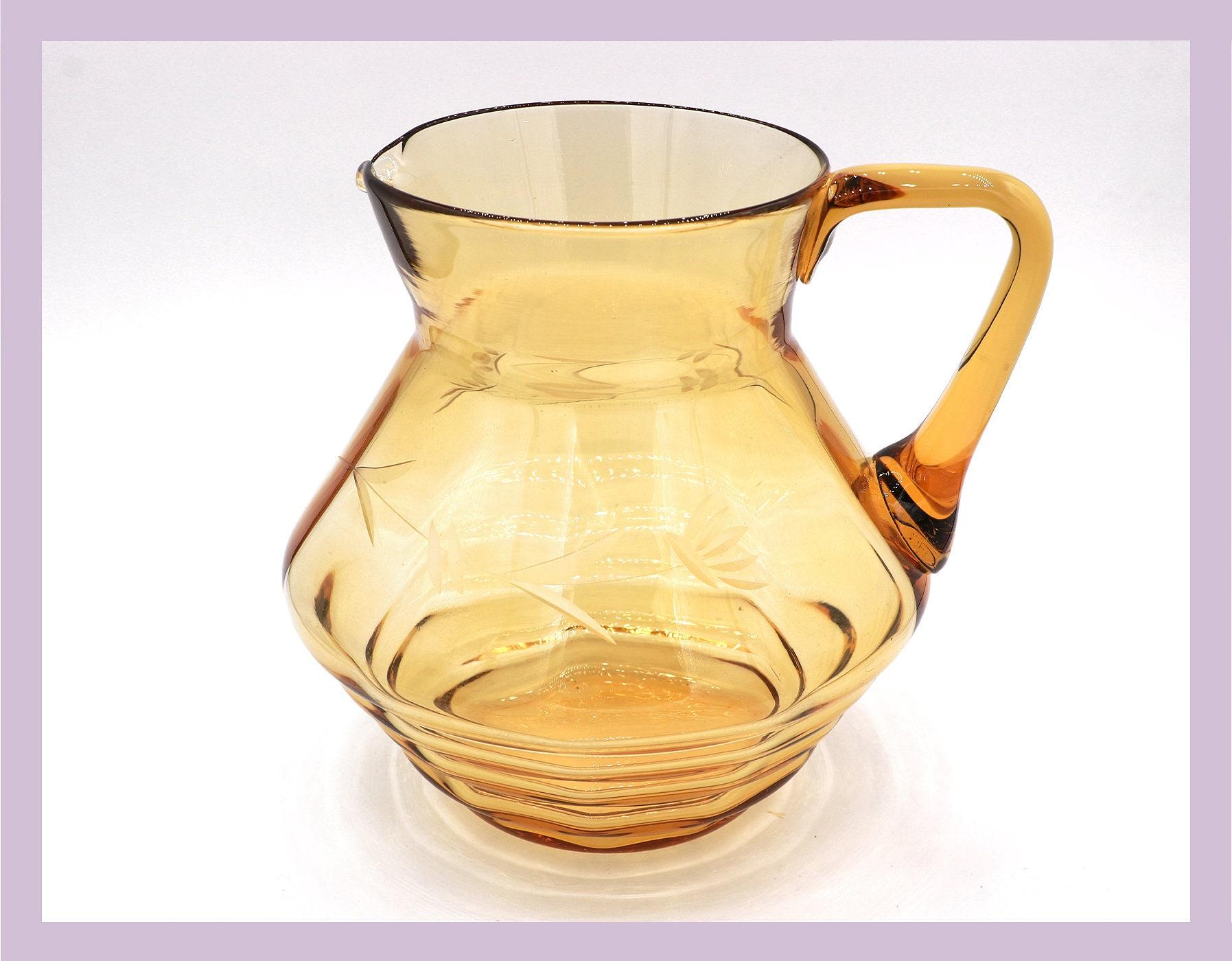 Caraffa Vintage Art Deco in vetro giallo anni '30 6