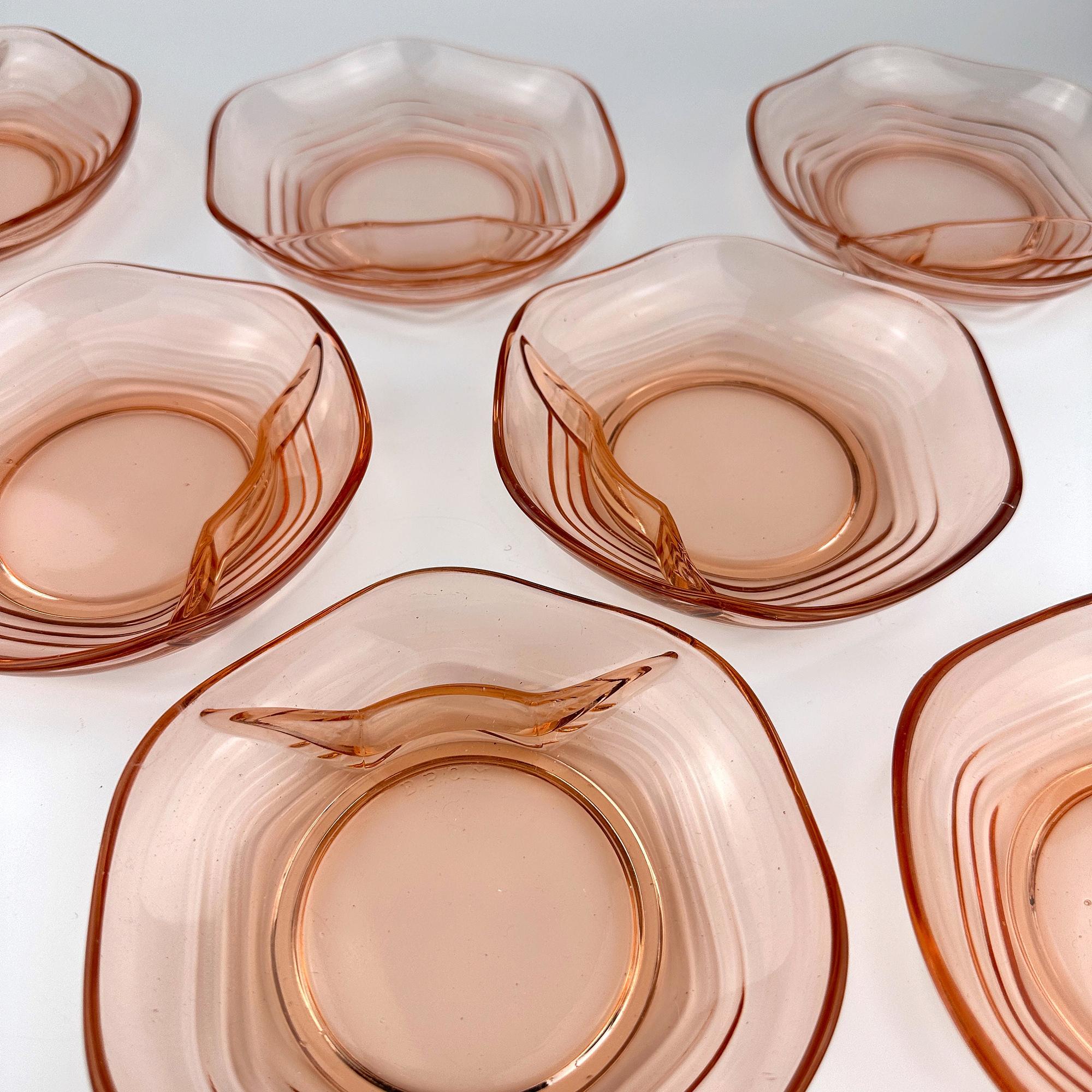 8x Rosalin Compote Bowls Glass 1930s 4
