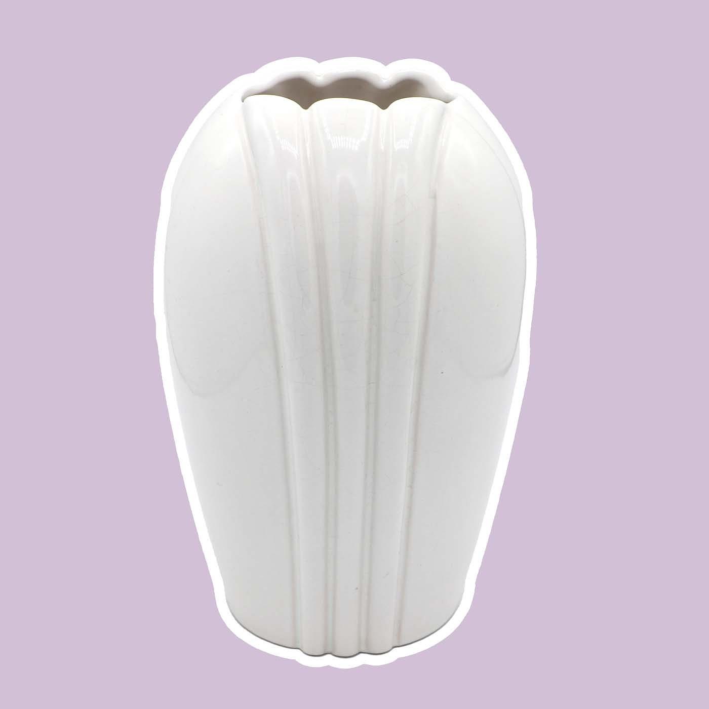 Vintage Muschel Blumenvase Keramik Weiß 1980er Jahre 1