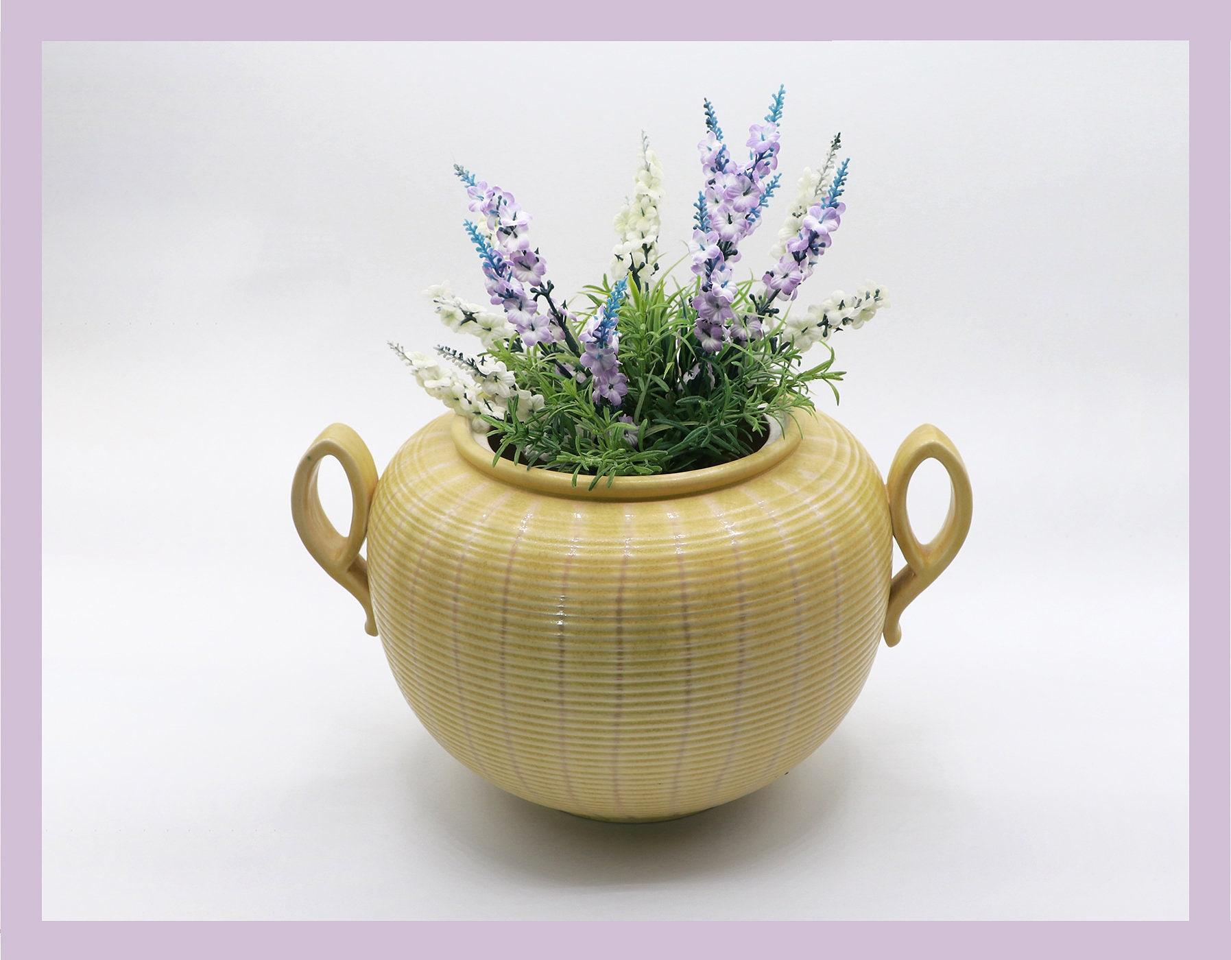 Vintage Bodenvase Keramik Gelb 1950er 4