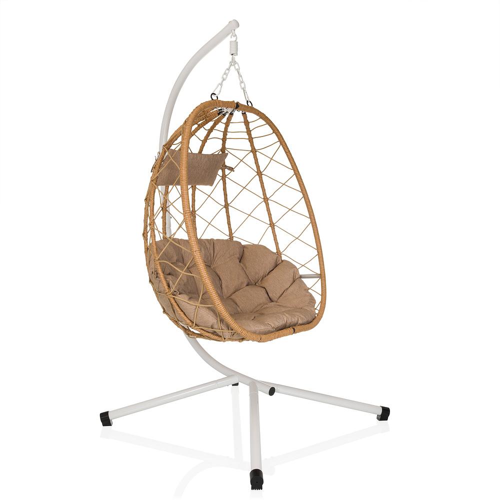 Cocova Hanging chair with frame & cushion Beige 1